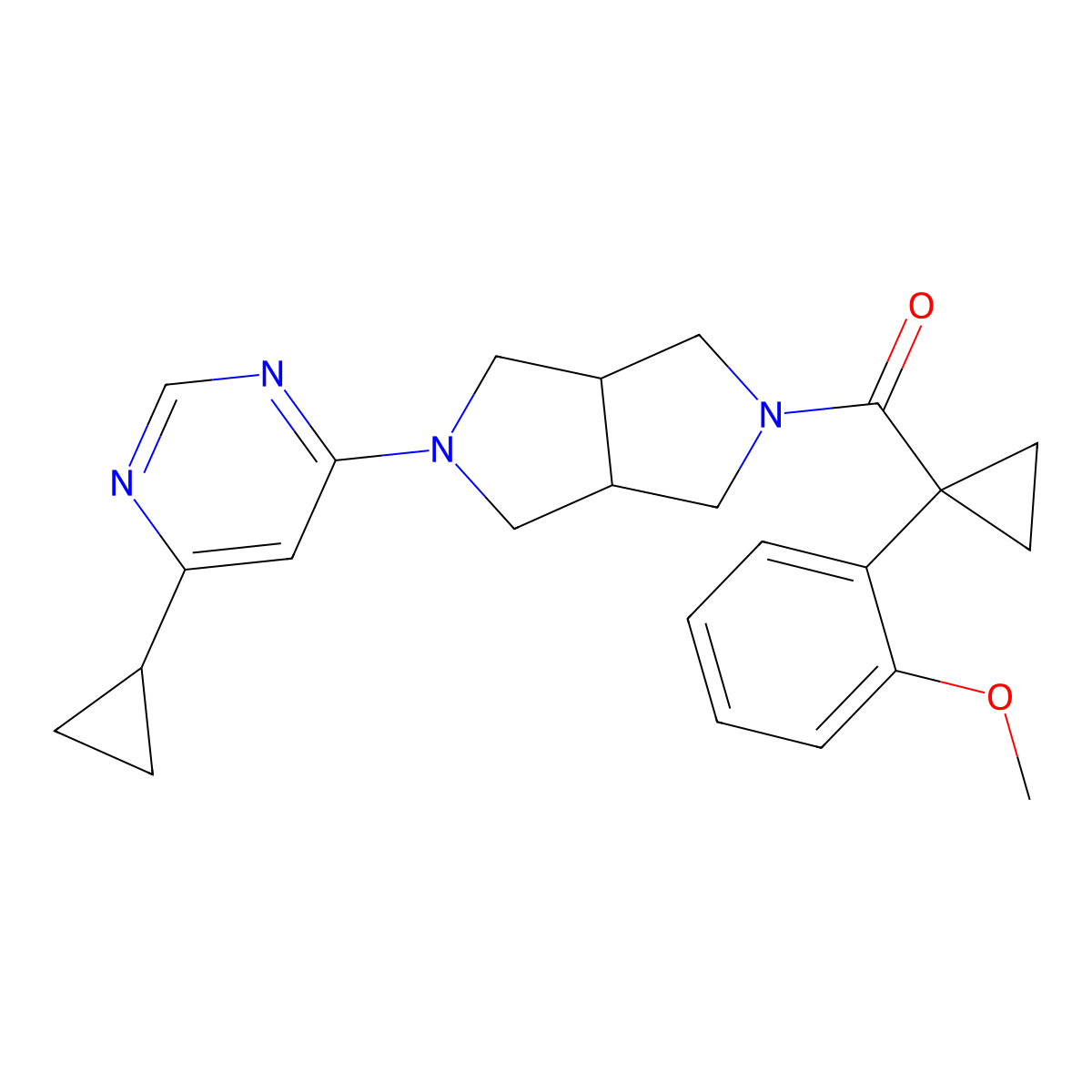 4-Cyclopropyl-6-{5-[1-(2-methoxyphenyl)cyclopropanecarbonyl]-octahydropyrrolo[3,4-c]pyrrol-2-yl}pyrimidine molecular structure, CAS 2415453-19-7
