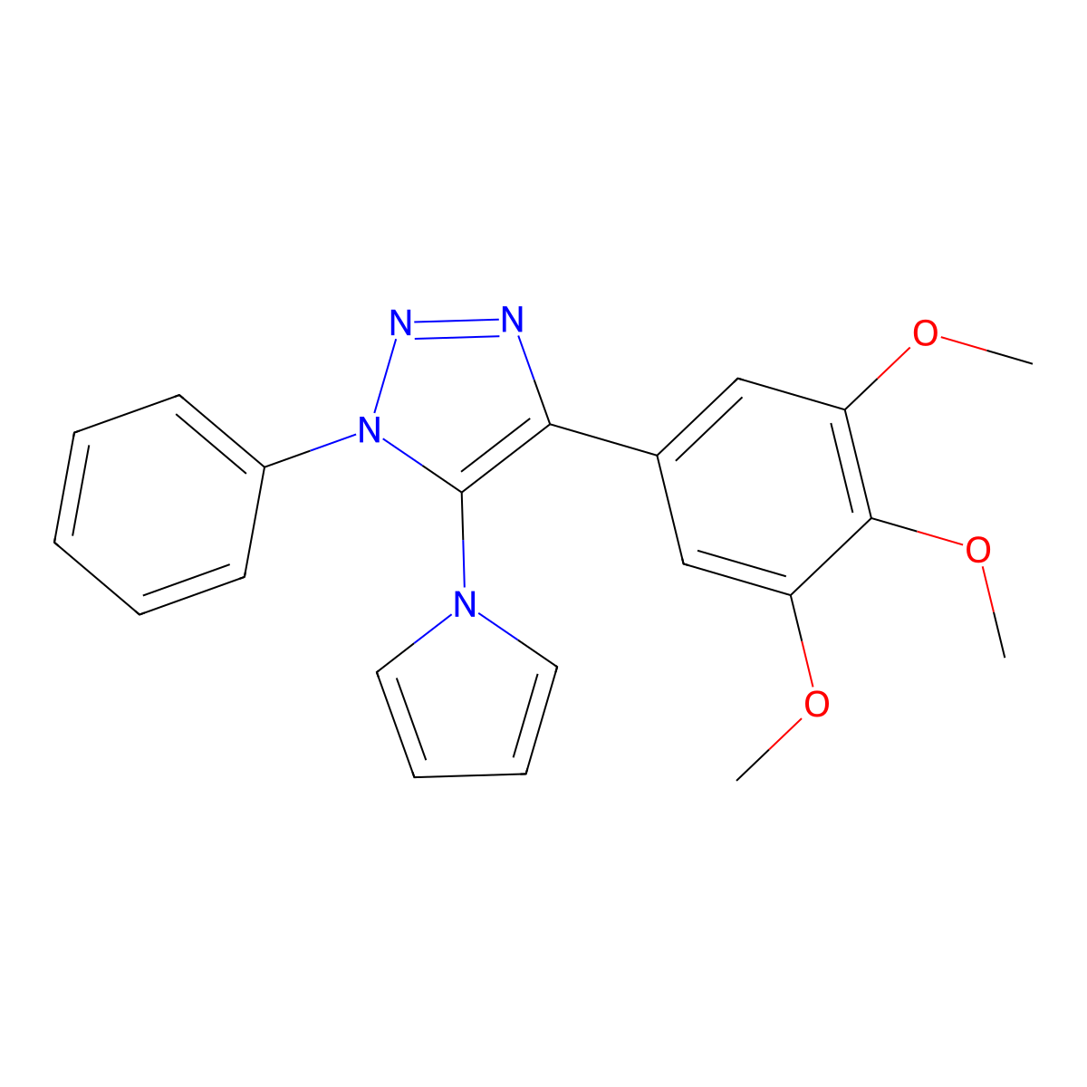 1-phenyl-5-(1H-pyrrol-1-yl)-4-(3,4,5-trimethoxyphenyl)-1H-1,2,3-triazole molecular structure, CAS 2415453-20-0