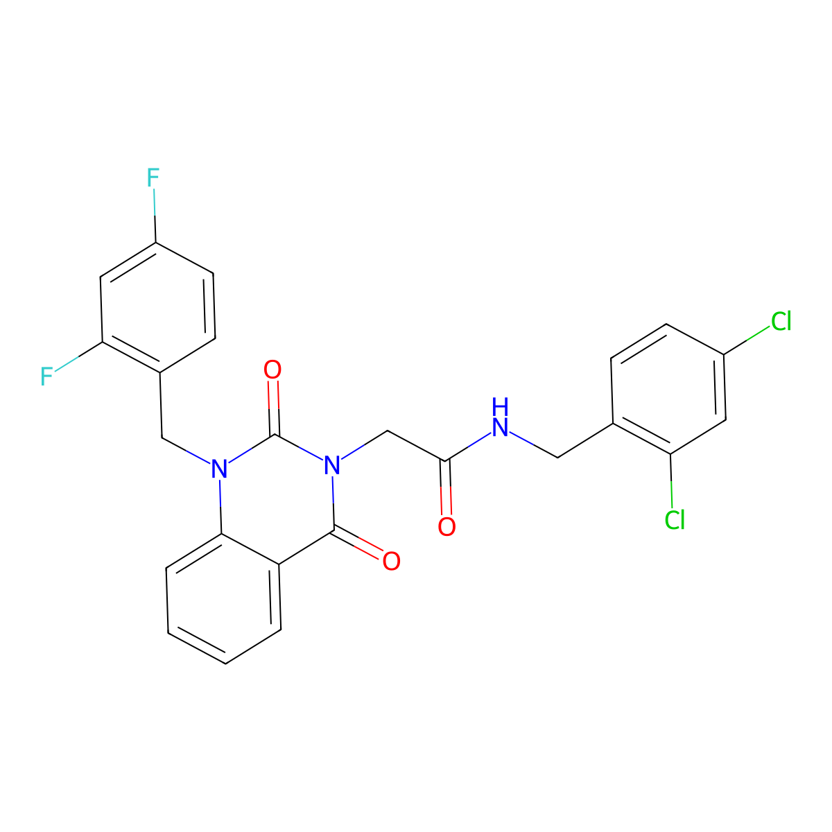 N-[(2,4-Dichlorophenyl)methyl]-2-[1-[(2,4-difluorophenyl)methyl]-2,4-dioxoquinazolin-3-yl]acetamide molecular structure, CAS 2415453-22-2