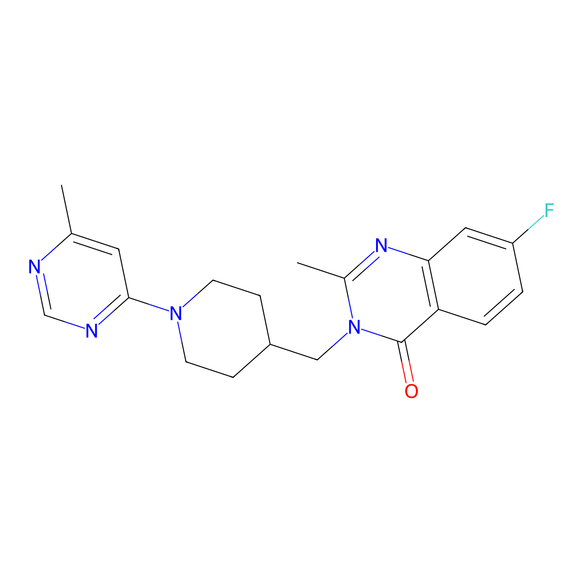 7-Fluoro-2-methyl-3-{[1-(6-methylpyrimidin-4-yl)piperidin-4-yl]methyl}-3,4-dihydroquinazolin-4-one molecular structure, CAS 2415453-24-4