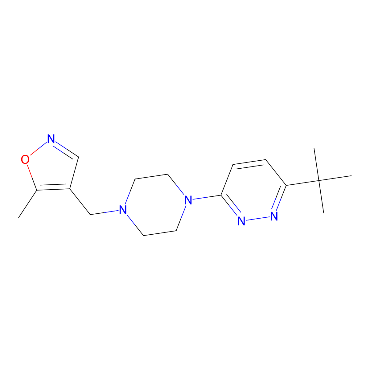3-Tert-butyl-6-{4-[(5-methyl-1,2-oxazol-4-yl)methyl]piperazin-1-yl}pyridazine molecular structure, CAS 2415453-28-8