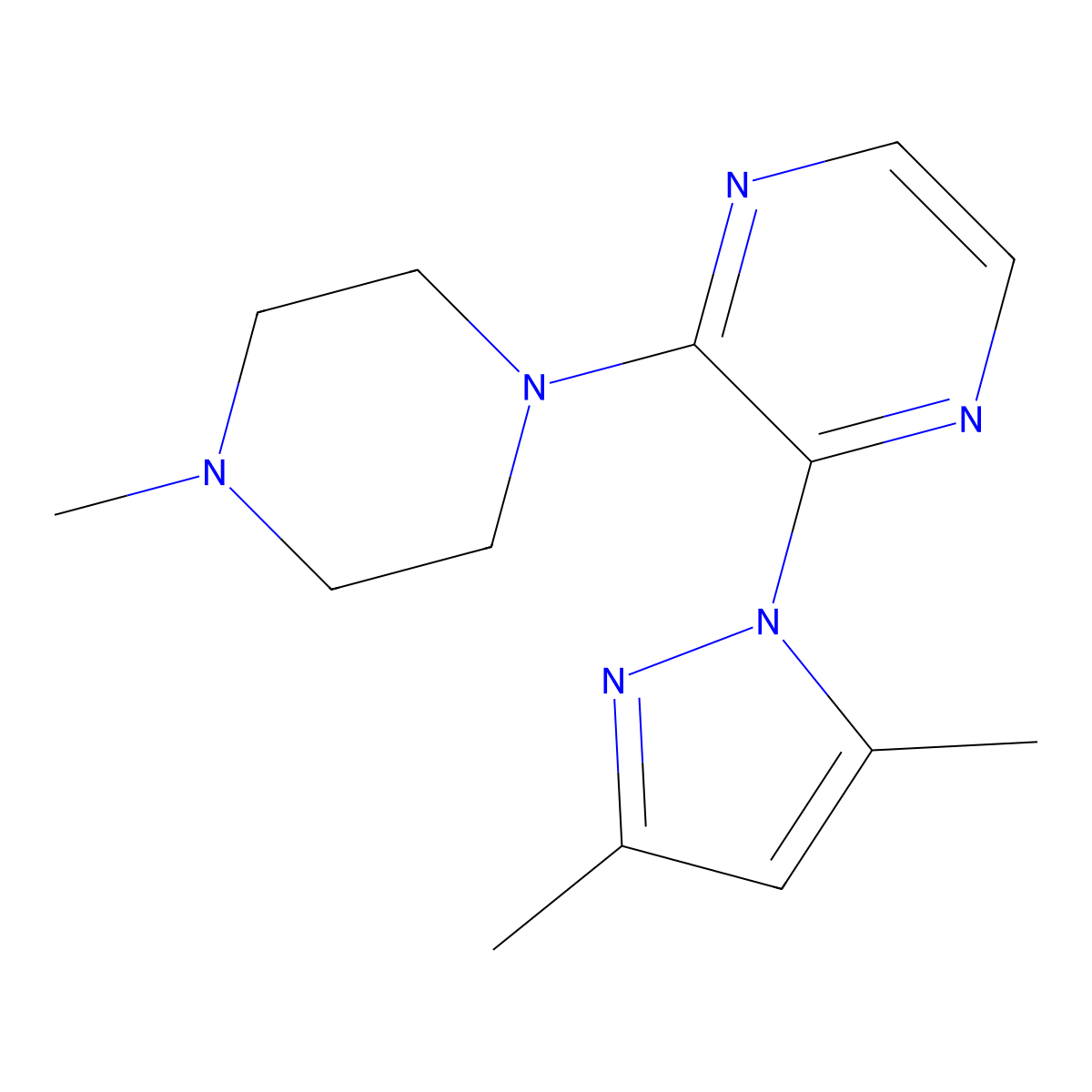 2-(3,5-dimethyl-1H-pyrazol-1-yl)-3-(4-methylpiperazin-1-yl)pyrazine molecular structure, CAS 2415453-31-3