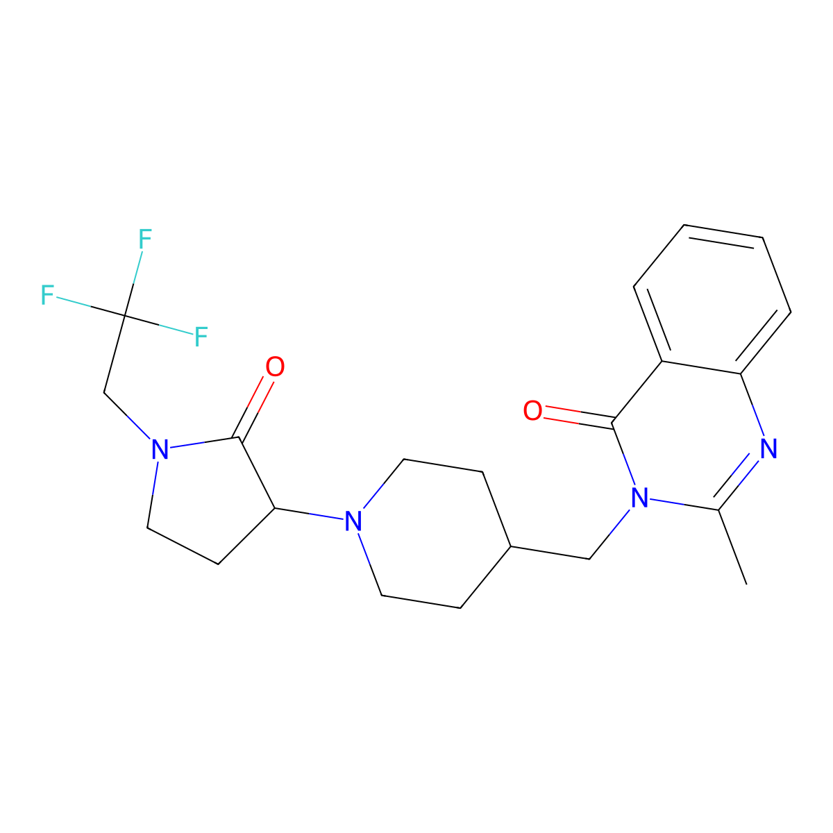 2-Methyl-3-({1-[2-oxo-1-(2,2,2-trifluoroethyl)pyrrolidin-3-yl]piperidin-4-yl}methyl)-3,4-dihydroquinazolin-4-one molecular structure, CAS 2415453-32-4