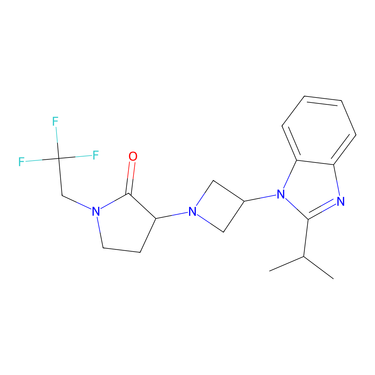 3-{3-[2-(propan-2-yl)-1H-1,3-benzodiazol-1-yl]azetidin-1-yl}-1-(2,2,2-trifluoroethyl)pyrrolidin-2-one molecular structure, CAS 2415453-34-6