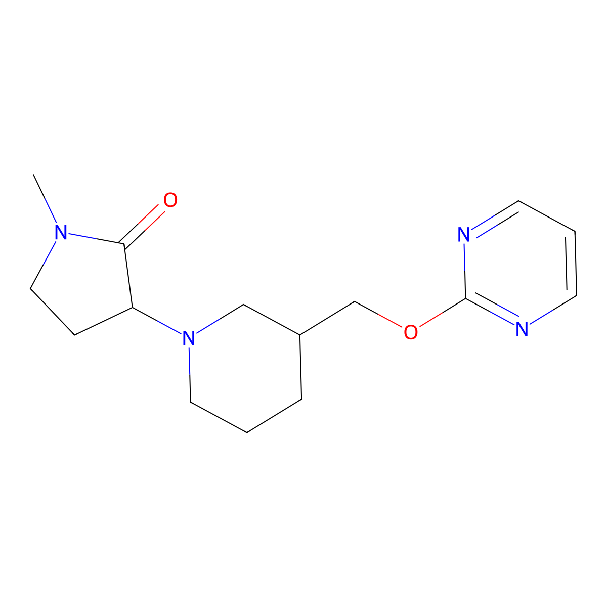 1-Methyl-3-{3-[(pyrimidin-2-yloxy)methyl]piperidin-1-yl}pyrrolidin-2-one molecular structure, CAS 2415453-36-8