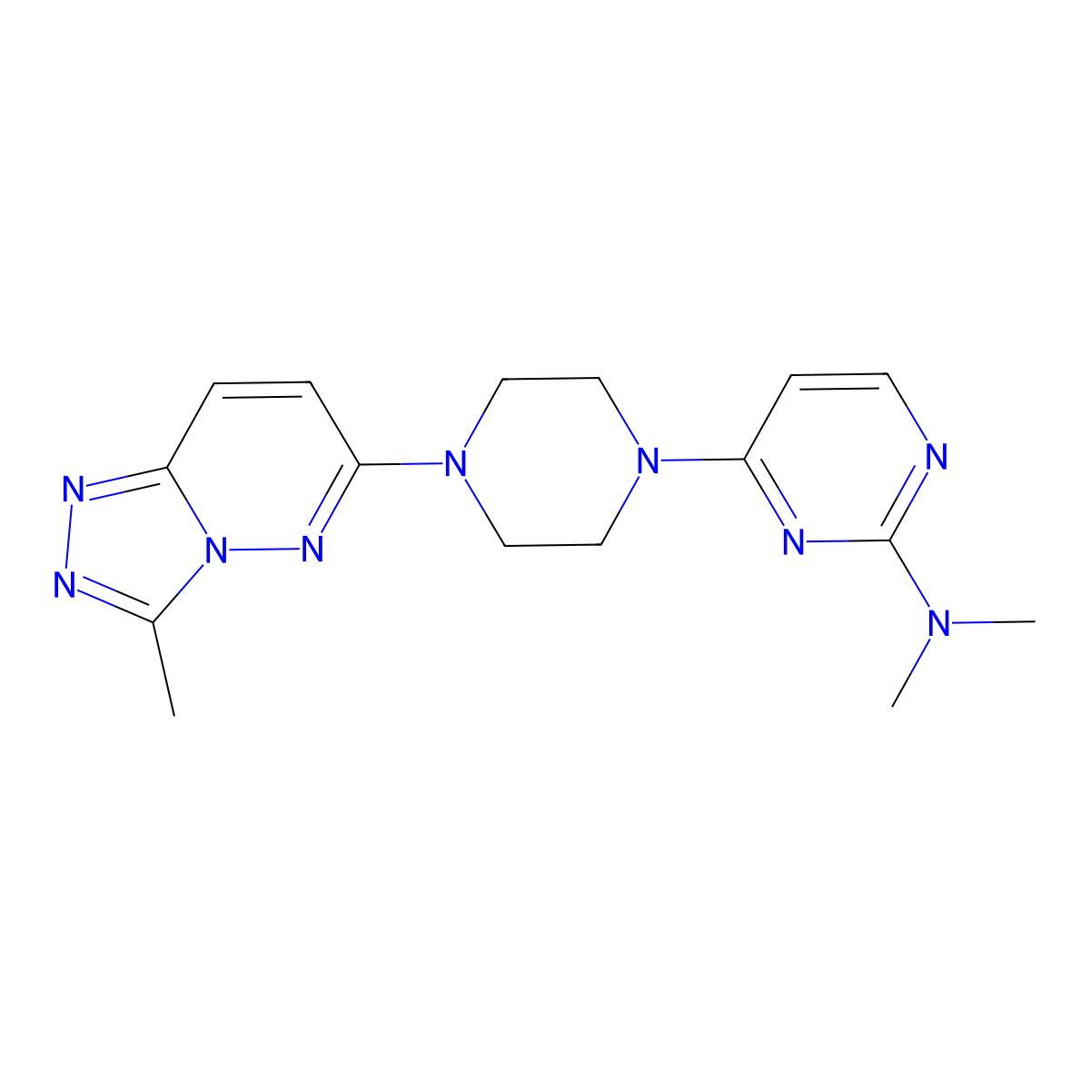 N,N-dimethyl-4-(4-{3-methyl-[1,2,4]triazolo[4,3-b]pyridazin-6-yl}piperazin-1-yl)pyrimidin-2-amine molecular structure, CAS 2415453-37-9
