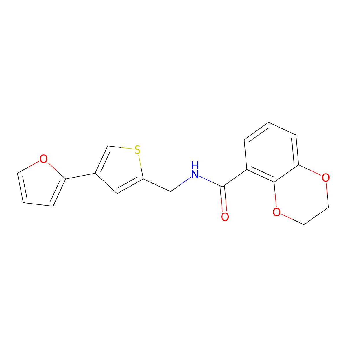 N-{[4-(furan-2-yl)thiophen-2-yl]methyl}-2,3-dihydro-1,4-benzodioxine-5-carboxamide molecular structure, CAS 2415453-39-1