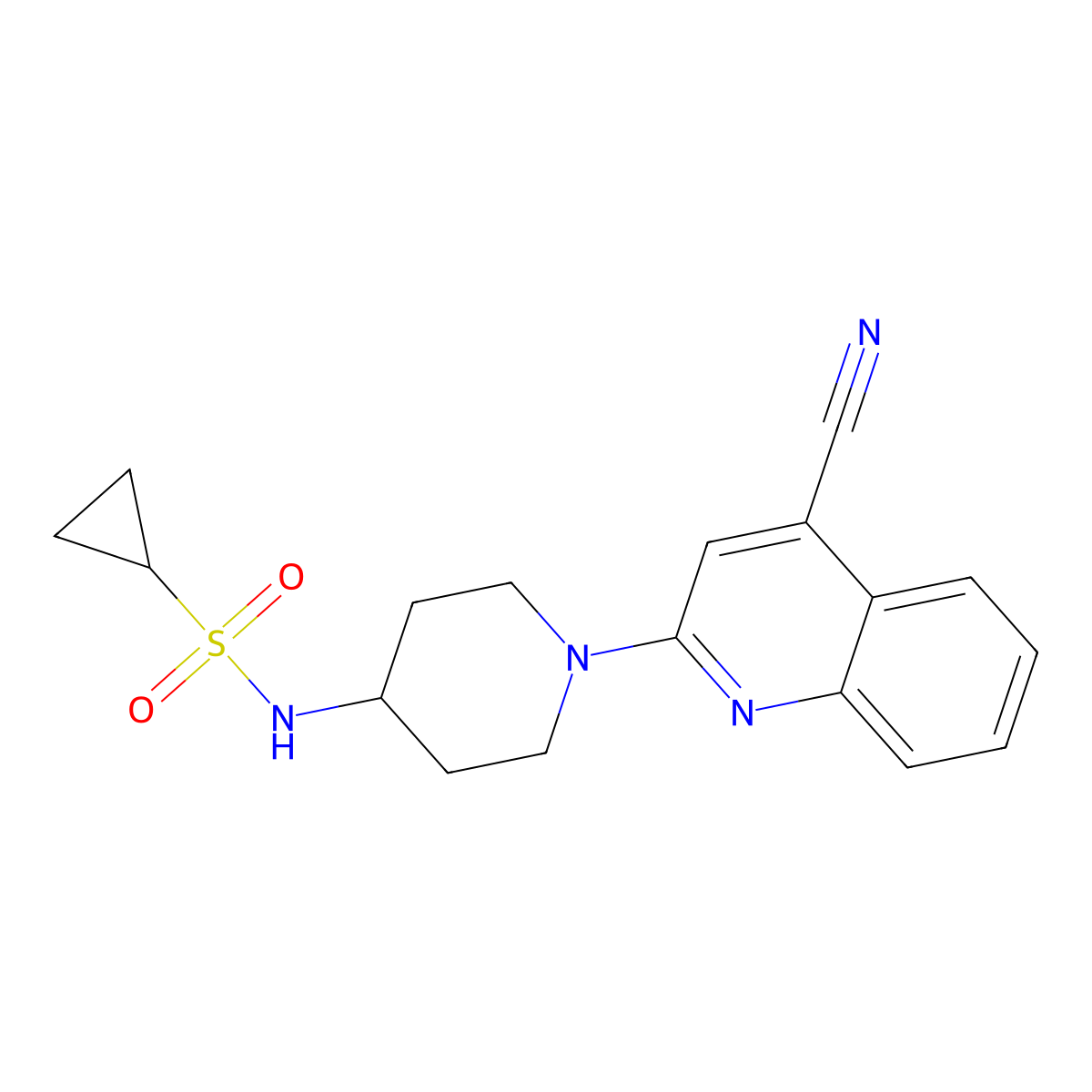 N-[1-(4-cyanoquinolin-2-yl)piperidin-4-yl]cyclopropanesulfonamide molecular structure, CAS 2415453-40-4