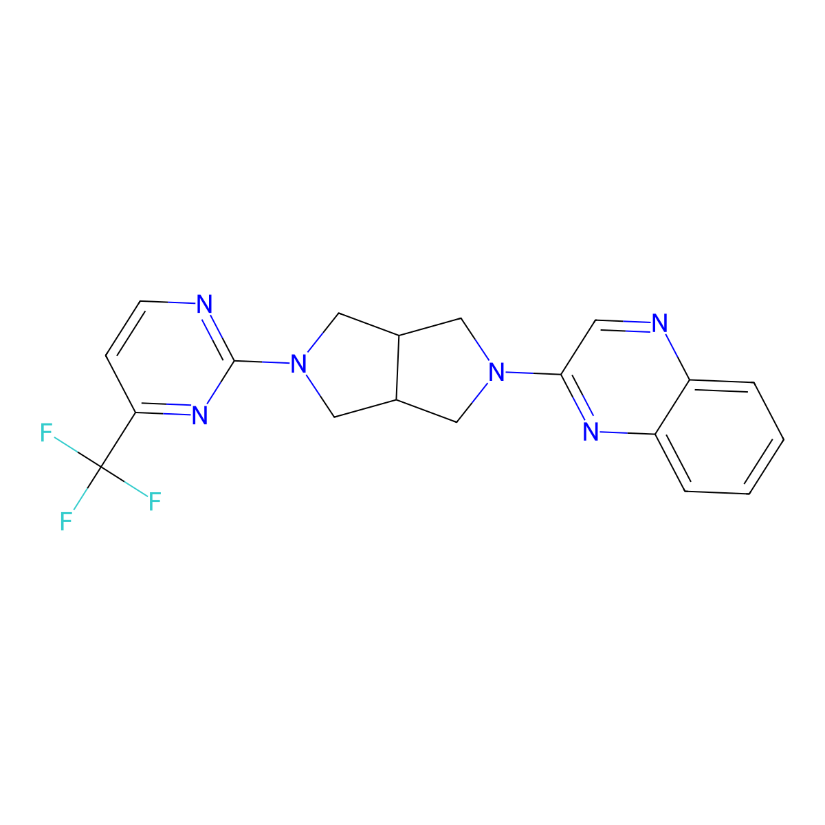 2-{5-[4-(Trifluoromethyl)pyrimidin-2-yl]-octahydropyrrolo[3,4-c]pyrrol-2-yl}quinoxaline molecular structure, CAS 2415453-43-7
