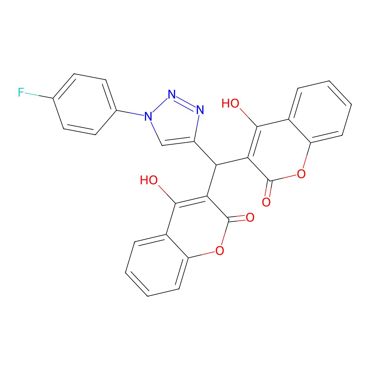 3-{[1-(4-fluorophenyl)-1H-1,2,3-triazol-4-yl](4-hydroxy-2-oxo-2H-chromen-3-yl)methyl}-4-hydroxy-2H-chromen-2-one molecular structure, CAS 2415453-44-8