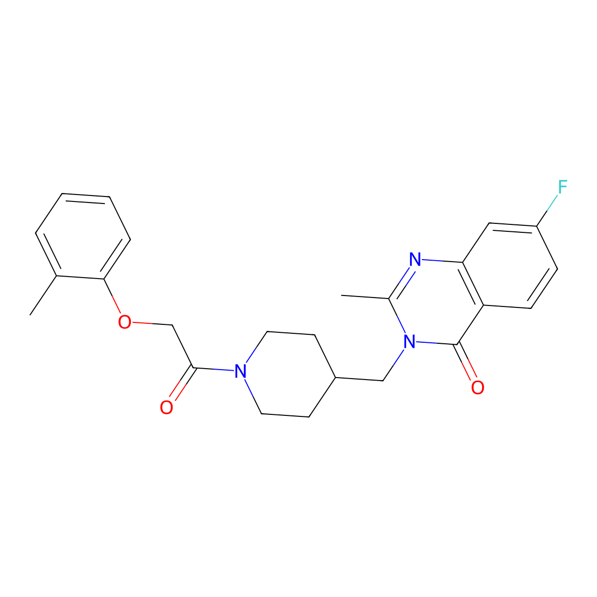 7-Fluoro-2-methyl-3-({1-[2-(2-methylphenoxy)acetyl]piperidin-4-yl}methyl)-3,4-dihydroquinazolin-4-one molecular structure, CAS 2415453-45-9