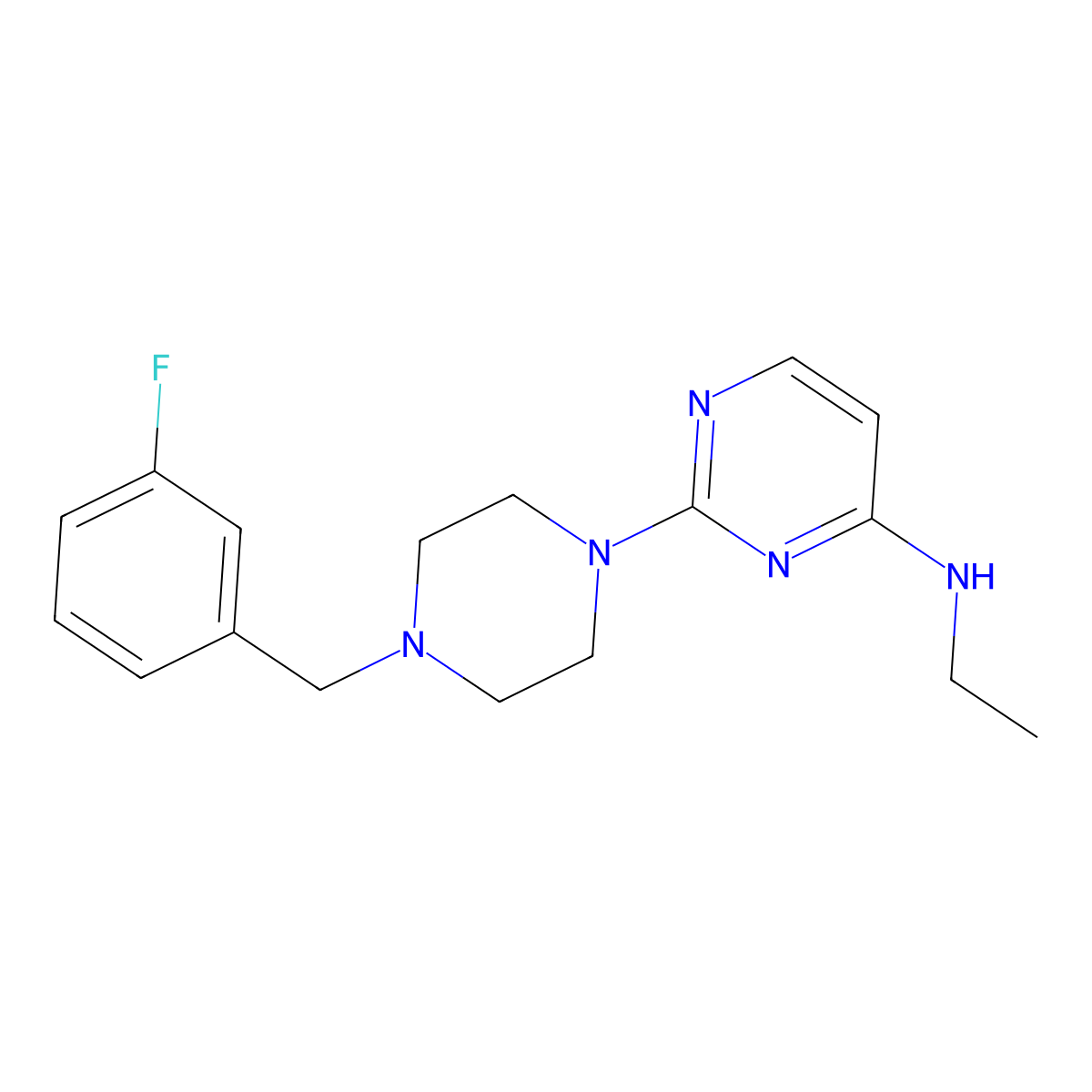 N-ethyl-2-{4-[(3-fluorophenyl)methyl]piperazin-1-yl}pyrimidin-4-amine molecular structure, CAS 2415453-52-8