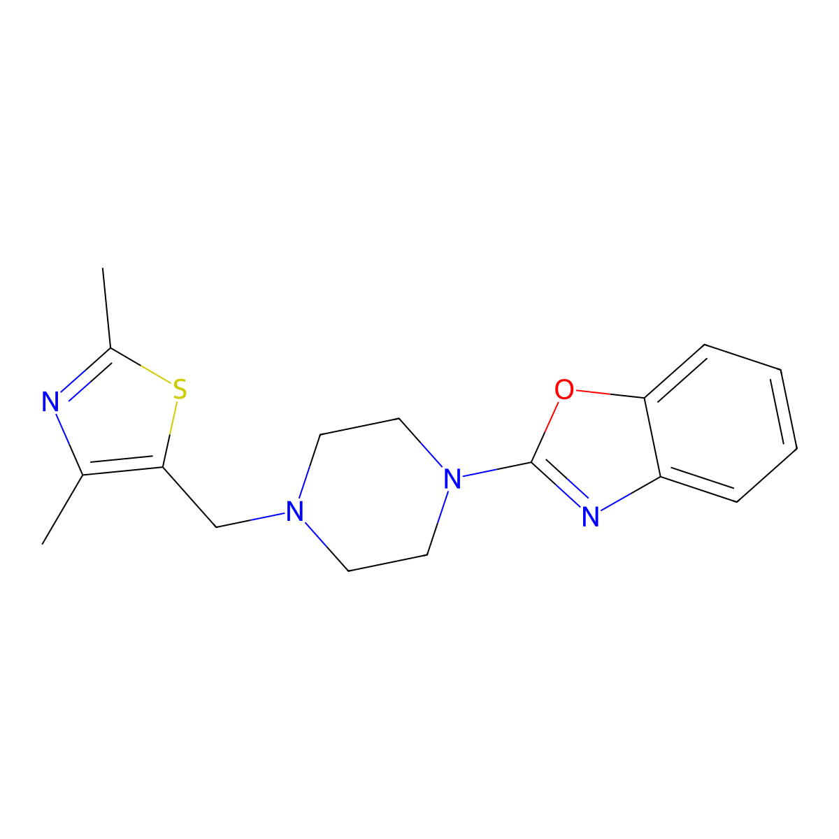 2-{4-[(2,4-Dimethyl-1,3-thiazol-5-yl)methyl]piperazin-1-yl}-1,3-benzoxazole molecular structure, CAS 2415453-60-8