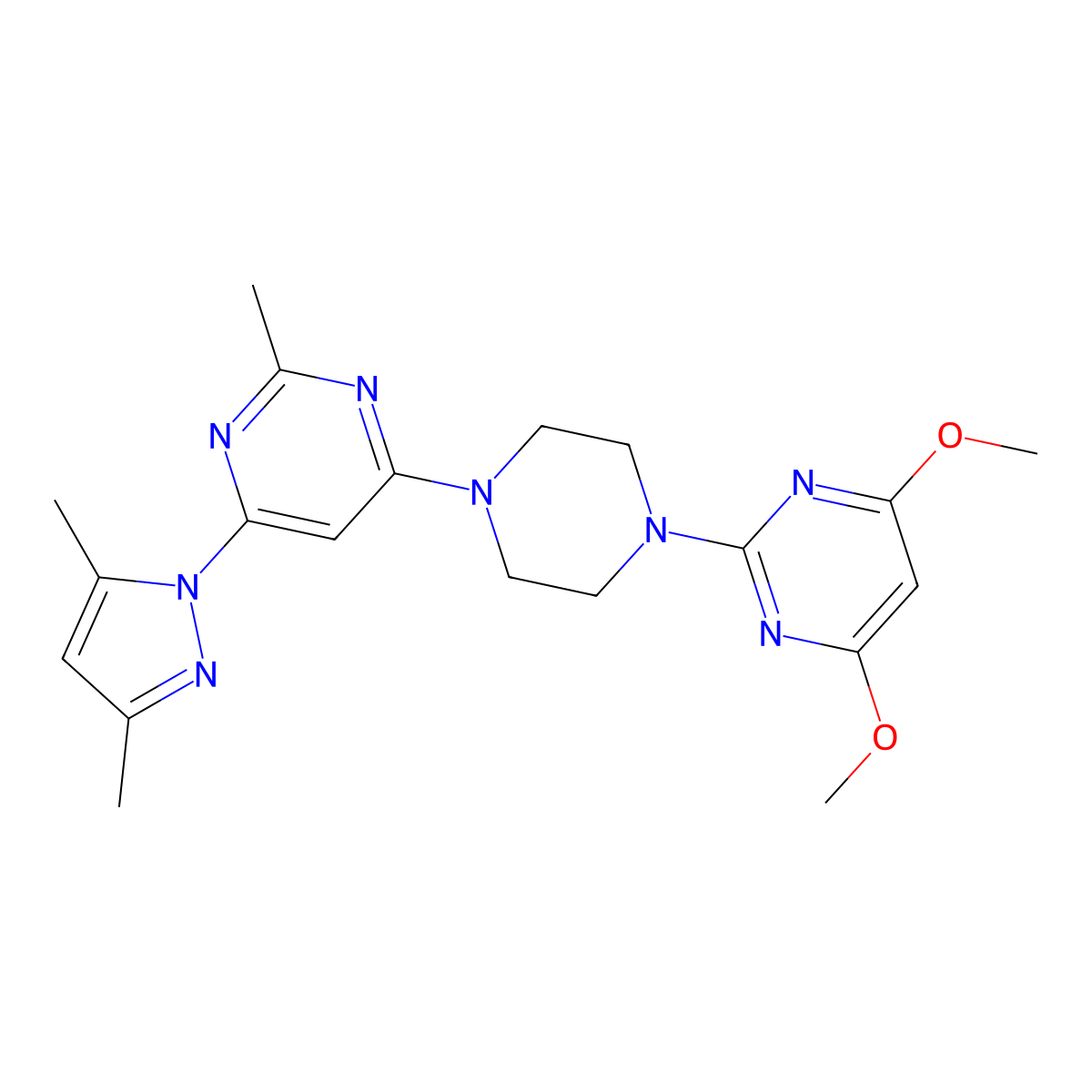4-[4-(4,6-dimethoxypyrimidin-2-yl)piperazin-1-yl]-6-(3,5-dimethyl-1H-pyrazol-1-yl)-2-methylpyrimidine molecular structure, CAS 2415453-65-3