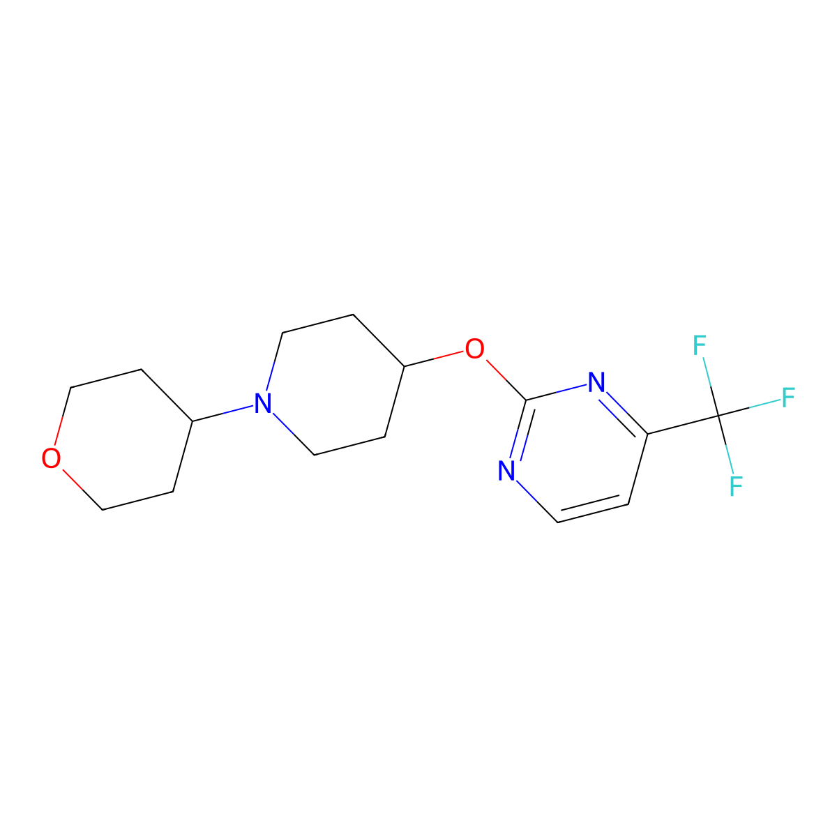 2-{[1-(Oxan-4-yl)piperidin-4-yl]oxy}-4-(trifluoromethyl)pyrimidine molecular structure, CAS 2415453-66-4