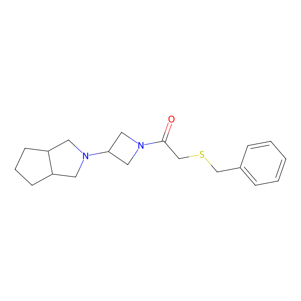 2-(Benzylsulfanyl)-1-(3-{octahydrocyclopenta[c]pyrrol-2-yl}azetidin-1-yl)ethan-1-one molecular structure, CAS 2415453-67-5