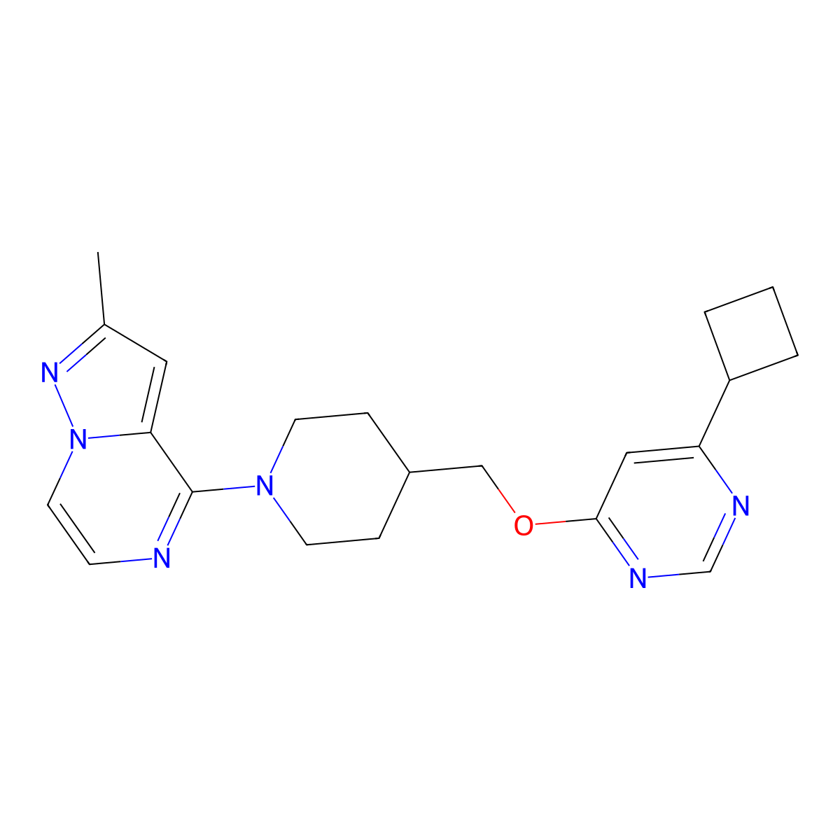 4-Cyclobutyl-6-[(1-{2-methylpyrazolo[1,5-a]pyrazin-4-yl}piperidin-4-yl)methoxy]pyrimidine molecular structure, CAS 2415453-76-6