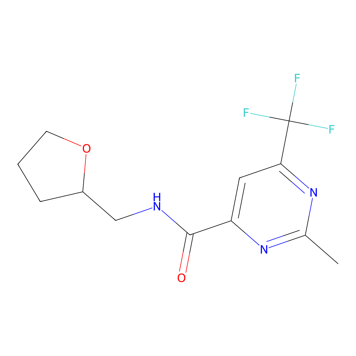 2-methyl-N-[(oxolan-2-yl)methyl]-6-(trifluoromethyl)pyrimidine-4-carboxamide molecular structure, CAS 2415453-79-9