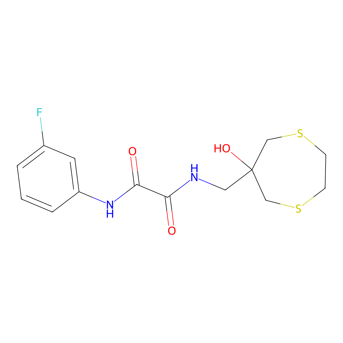 N-(3-fluorophenyl)-N'-[(6-hydroxy-1,4-dithiepan-6-yl)methyl]ethanediamide molecular structure, CAS 2415453-80-2