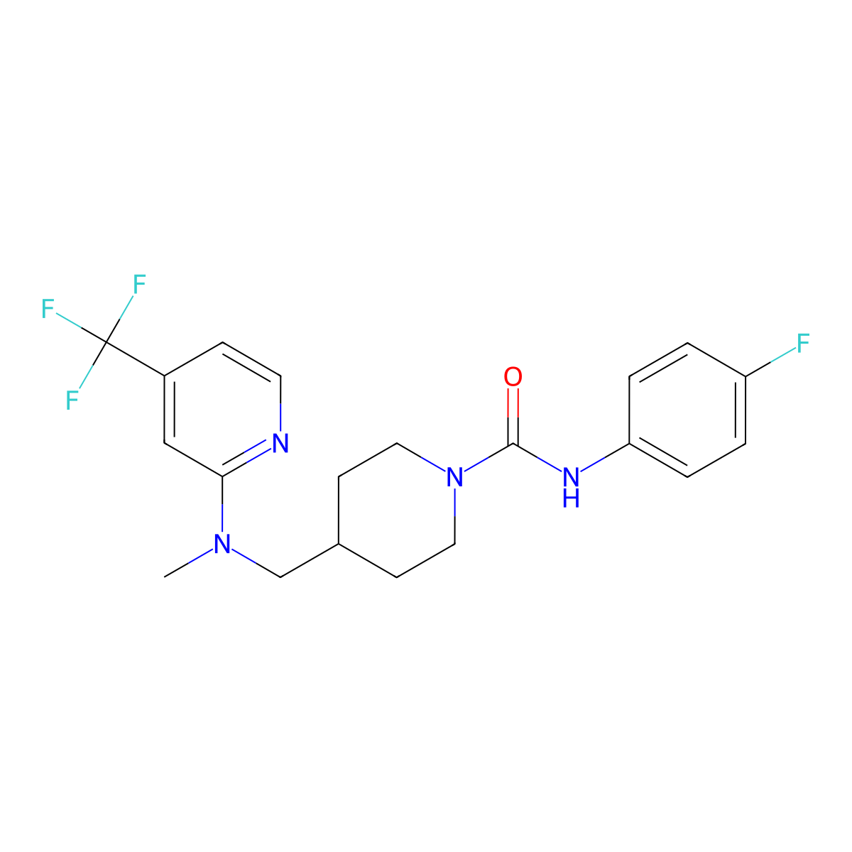 N-(4-fluorophenyl)-4-({methyl[4-(trifluoromethyl)pyridin-2-yl]amino}methyl)piperidine-1-carboxamide molecular structure, CAS 2415453-81-3