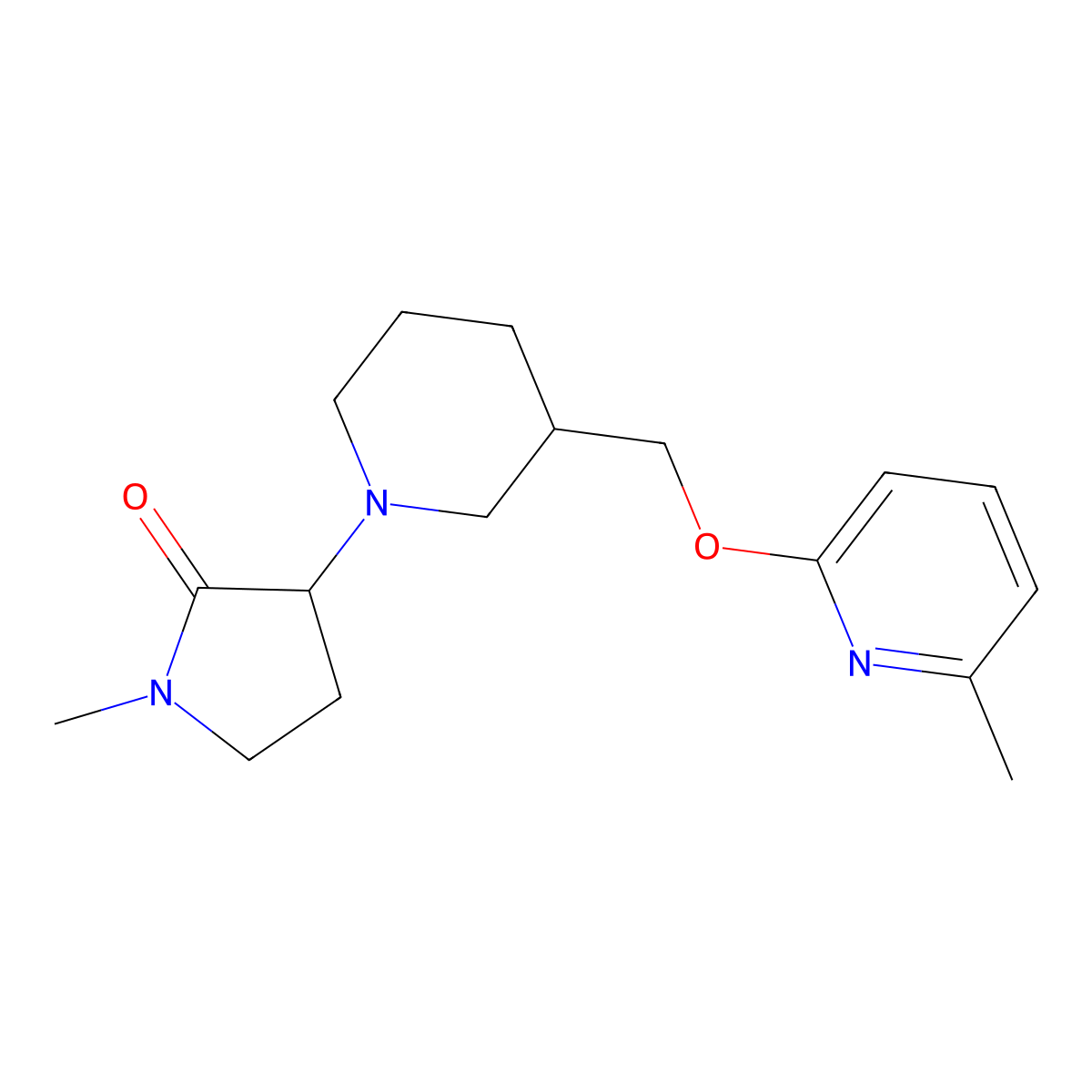 1-Methyl-3-(3-{[(6-methylpyridin-2-yl)oxy]methyl}piperidin-1-yl)pyrrolidin-2-one molecular structure, CAS 2415453-83-5
