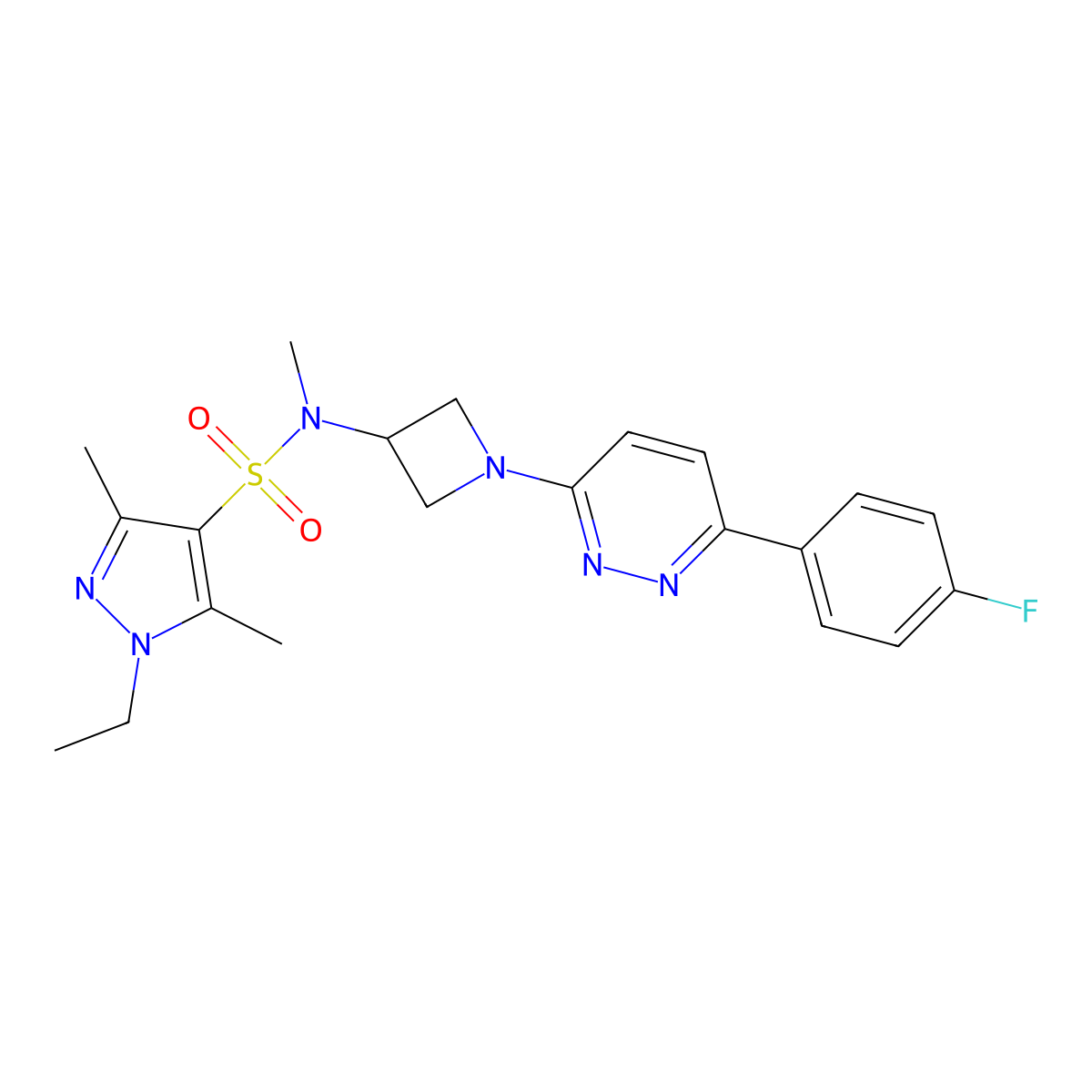 1-ethyl-N-{1-[6-(4-fluorophenyl)pyridazin-3-yl]azetidin-3-yl}-N,3,5-trimethyl-1H-pyrazole-4-sulfonamide molecular structure, CAS 2415453-84-6