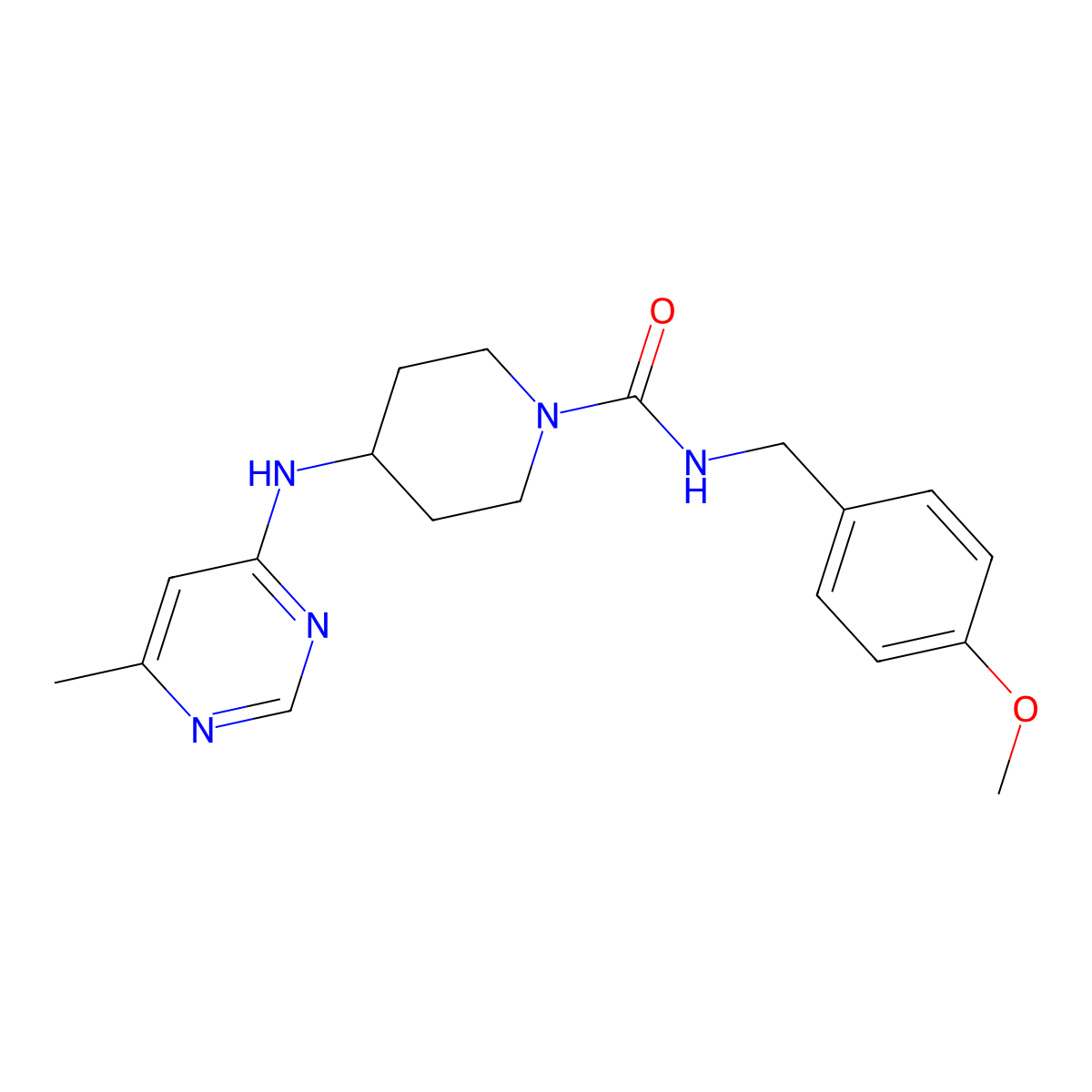 N-[(4-Methoxyphenyl)methyl]-4-[(6-methylpyrimidin-4-yl)amino]piperidine-1-carboxamide molecular structure, CAS 2415453-86-8