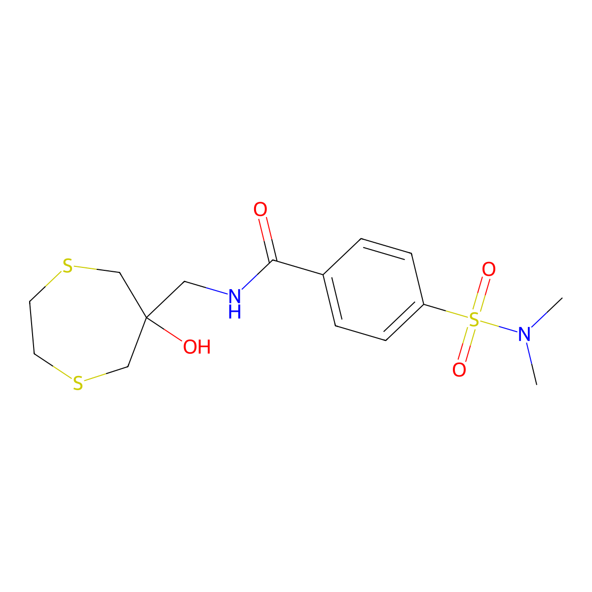 4-(Dimethylsulfamoyl)-N-[(6-hydroxy-1,4-dithiepan-6-yl)methyl]benzamide molecular structure, CAS 2415453-87-9