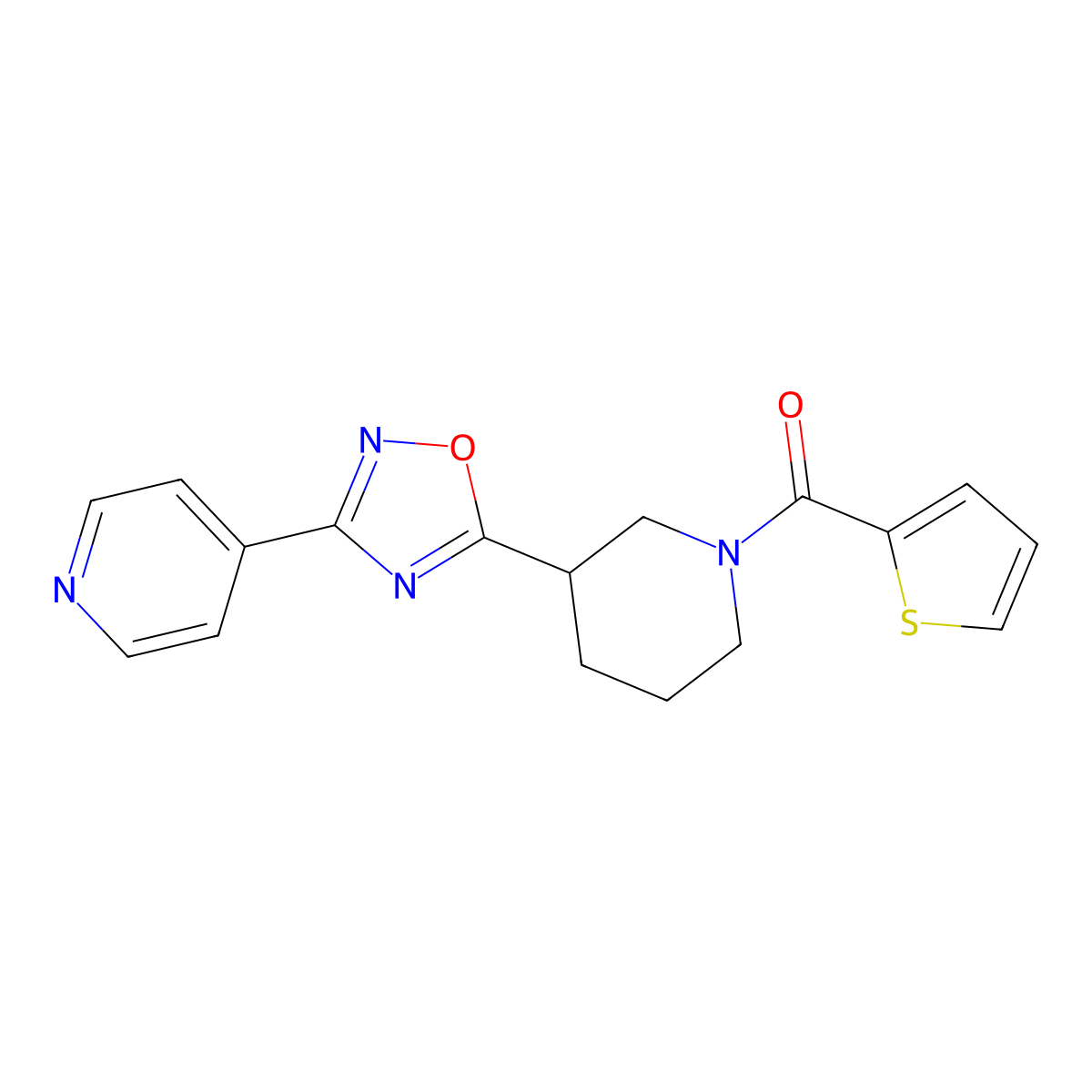 4-{5-[1-(Thiophene-2-carbonyl)piperidin-3-yl]-1,2,4-oxadiazol-3-yl}pyridine molecular structure, CAS 2415453-89-1