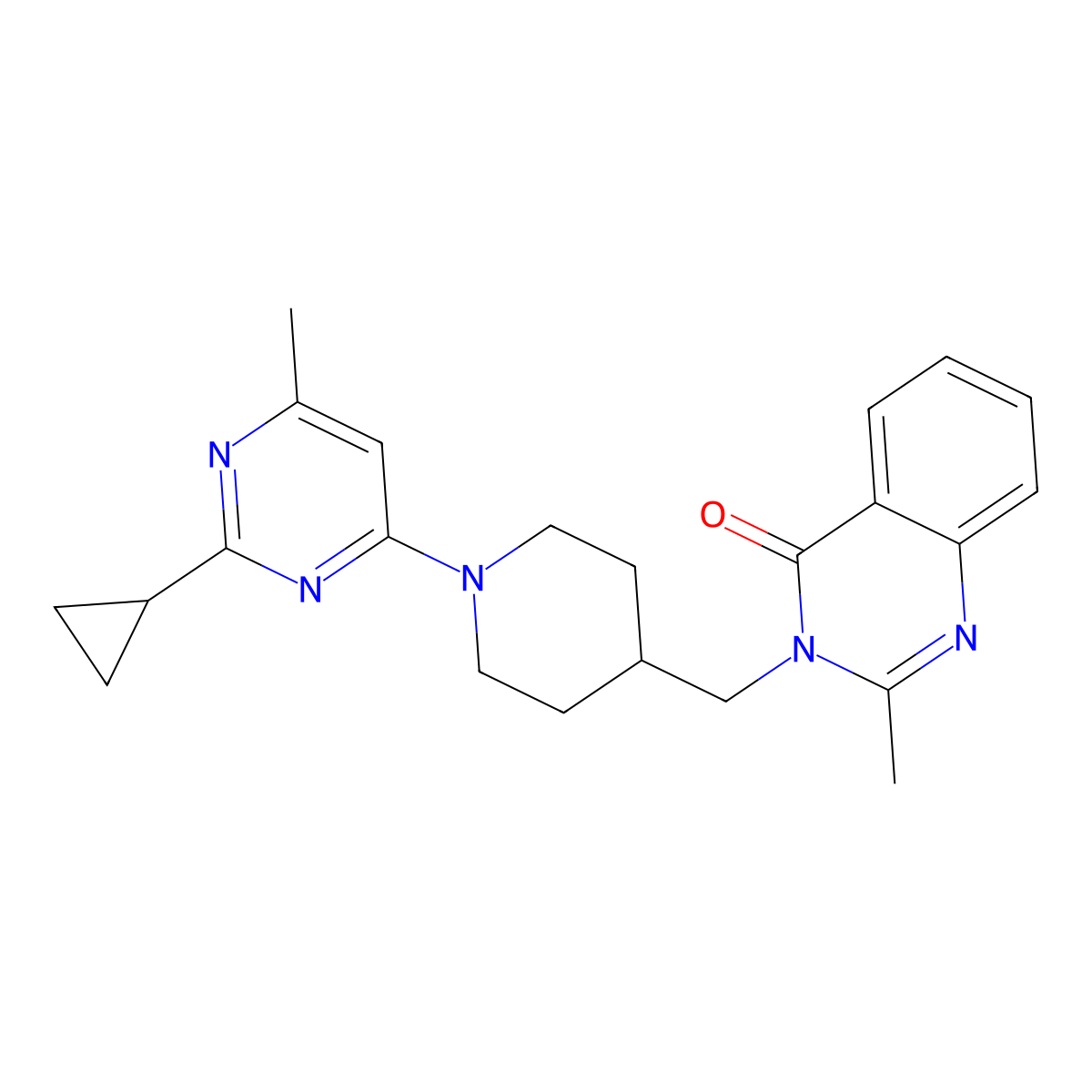 3-{[1-(2-Cyclopropyl-6-methylpyrimidin-4-yl)piperidin-4-yl]methyl}-2-methyl-3,4-dihydroquinazolin-4-one molecular structure, CAS 2415454-00-9