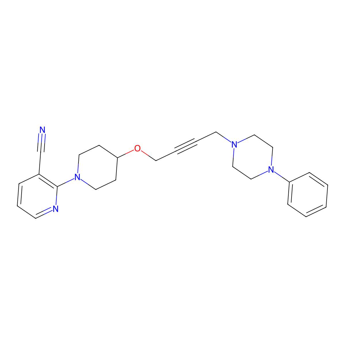 2-(4-{[4-(4-Phenylpiperazin-1-yl)but-2-yn-1-yl]oxy}piperidin-1-yl)pyridine-3-carbonitrile molecular structure, CAS 2415454-01-0