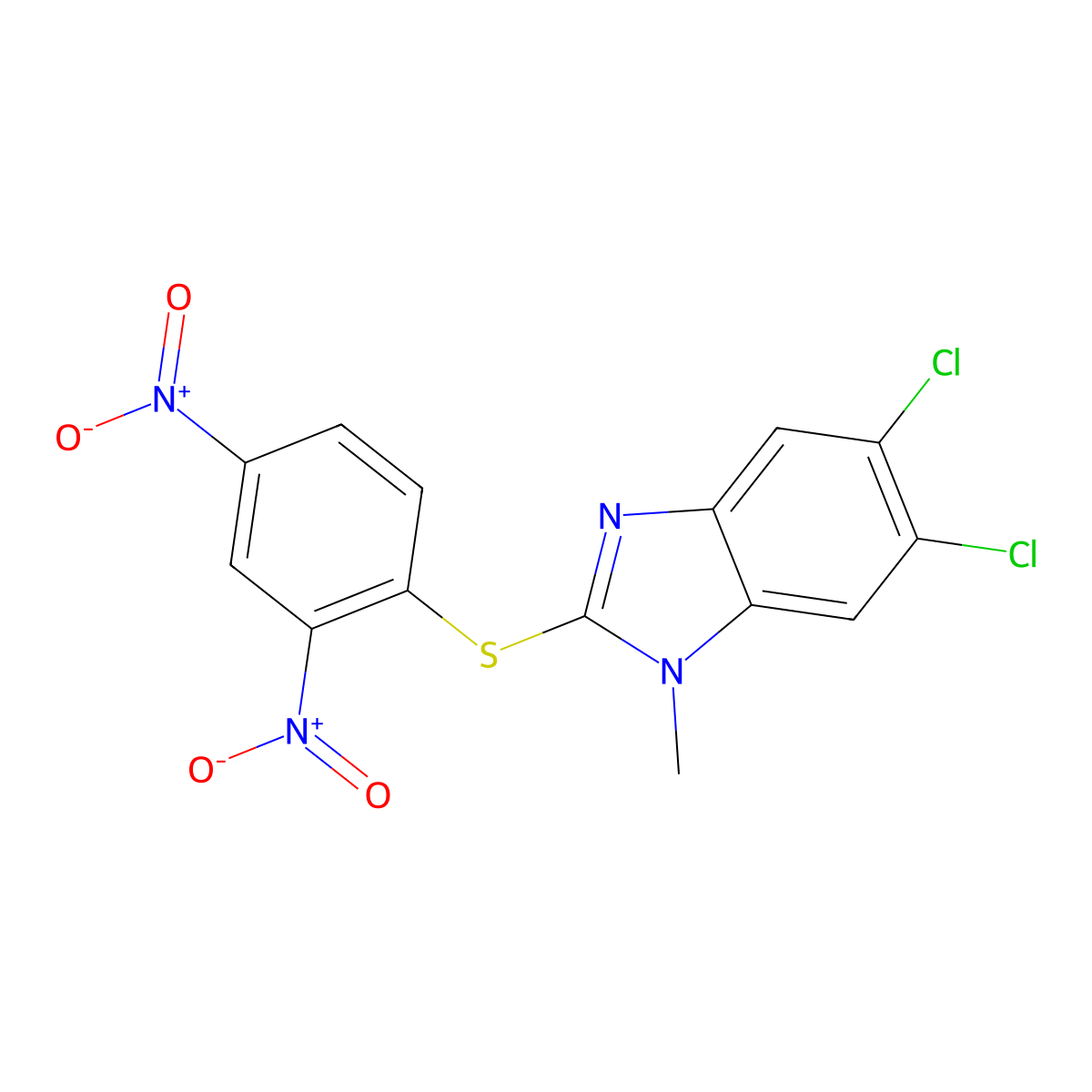 5,6-dichloro-2-[(2,4-dinitrophenyl)sulfanyl]-1-methyl-1H-1,3-benzodiazole molecular structure, CAS 2415454-03-2