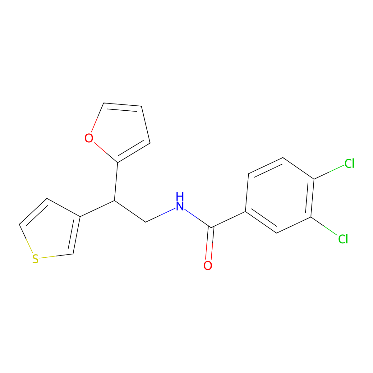 3,4-dichloro-N-[2-(furan-2-yl)-2-(thiophen-3-yl)ethyl]benzamide molecular structure, CAS 2415454-05-4
