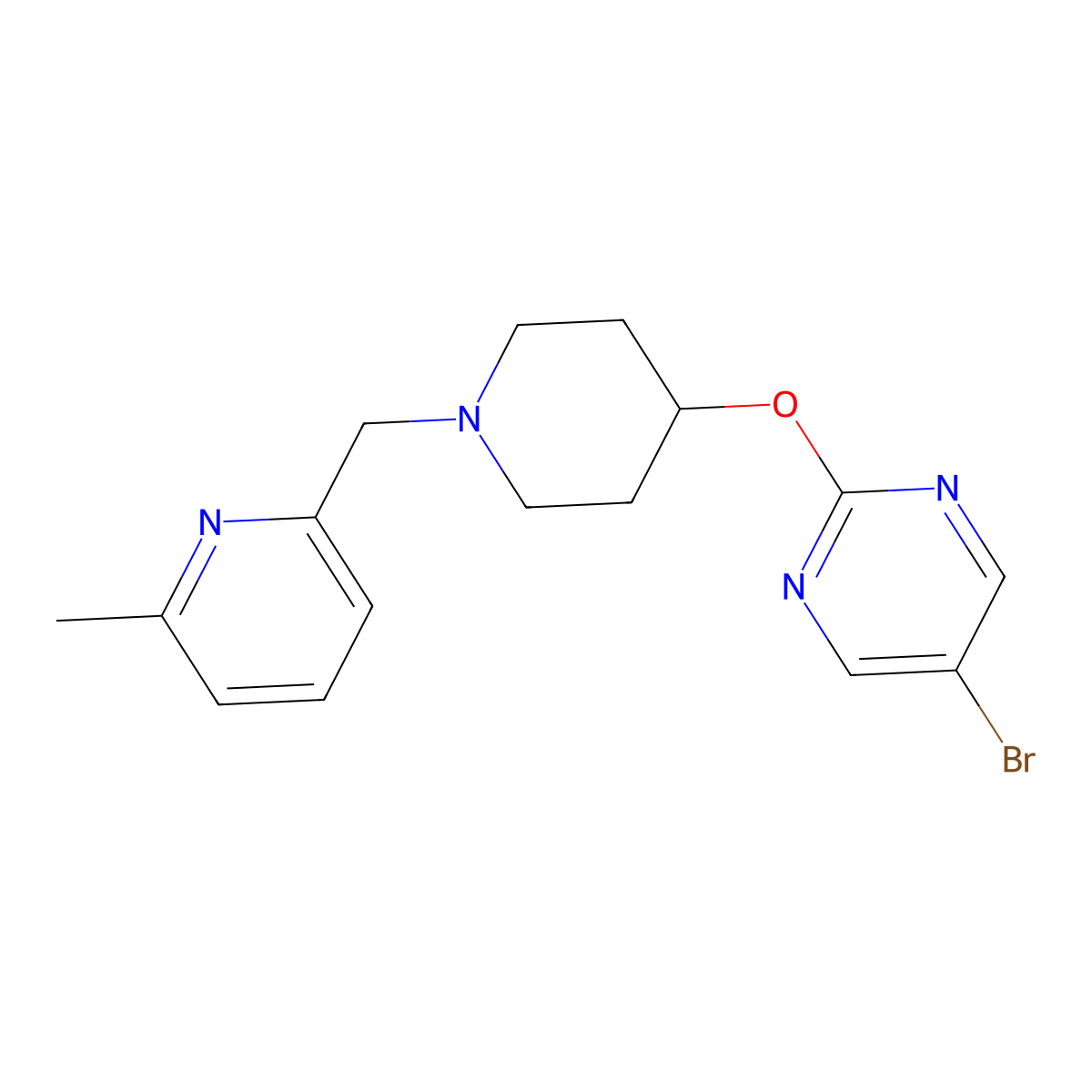 5-Bromo-2-({1-[(6-methylpyridin-2-yl)methyl]piperidin-4-yl}oxy)pyrimidine molecular structure, CAS 2415454-13-4