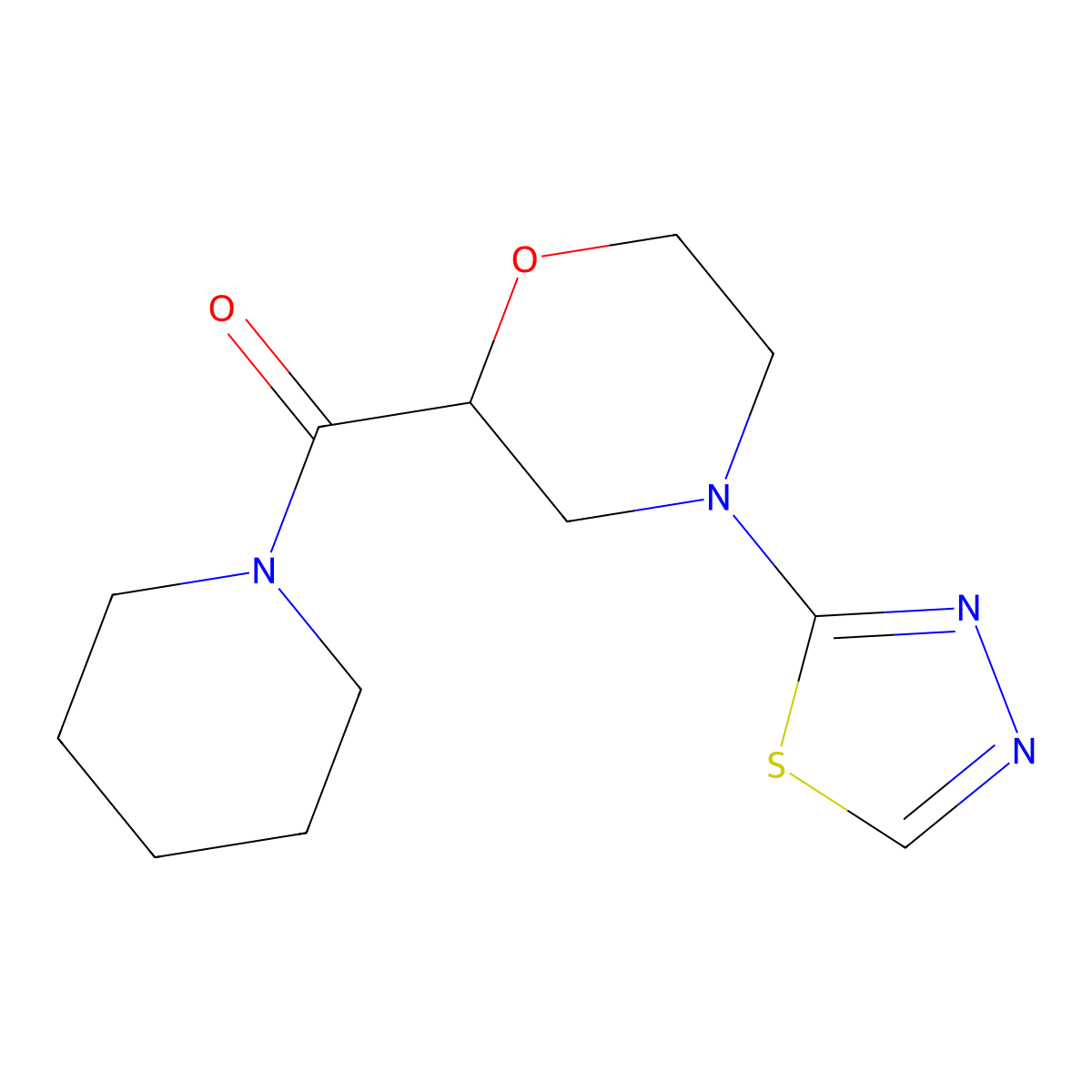 2-(Piperidine-1-carbonyl)-4-(1,3,4-thiadiazol-2-yl)morpholine molecular structure, CAS 2415454-14-5