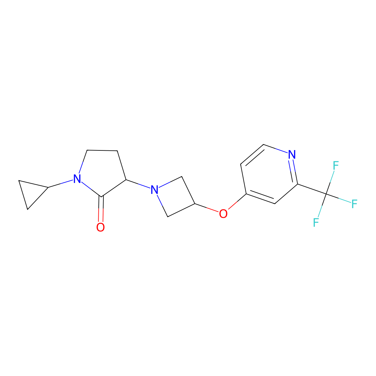 1-Cyclopropyl-3-(3-{[2-(trifluoromethyl)pyridin-4-yl]oxy}azetidin-1-yl)pyrrolidin-2-one molecular structure, CAS 2415454-18-9
