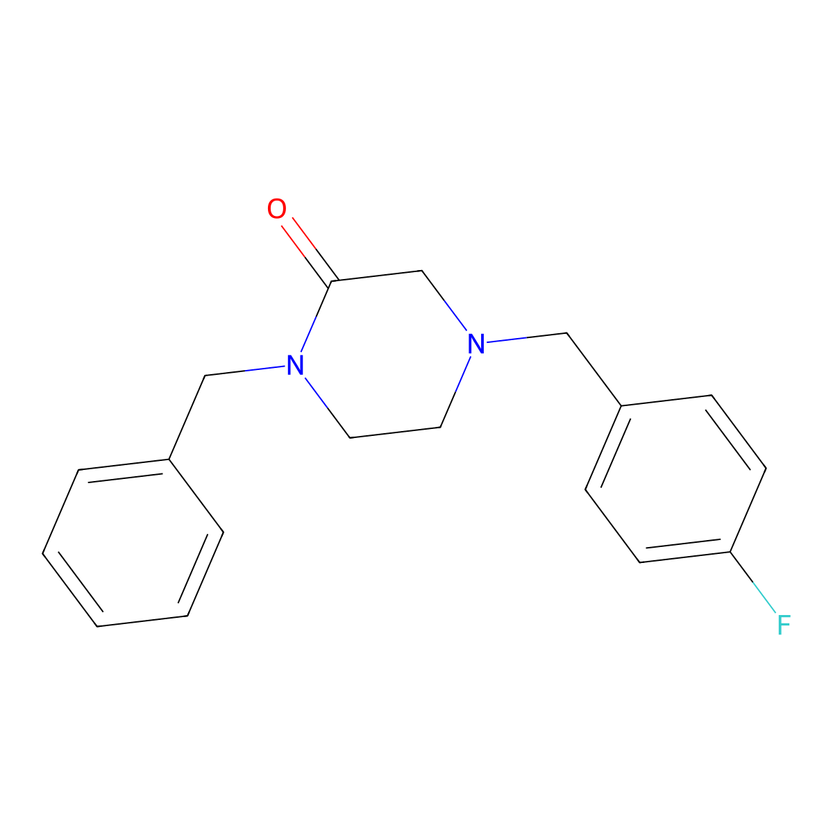 1-Benzyl-4-[(4-fluorophenyl)methyl]piperazin-2-one molecular structure, CAS 2415454-22-5
