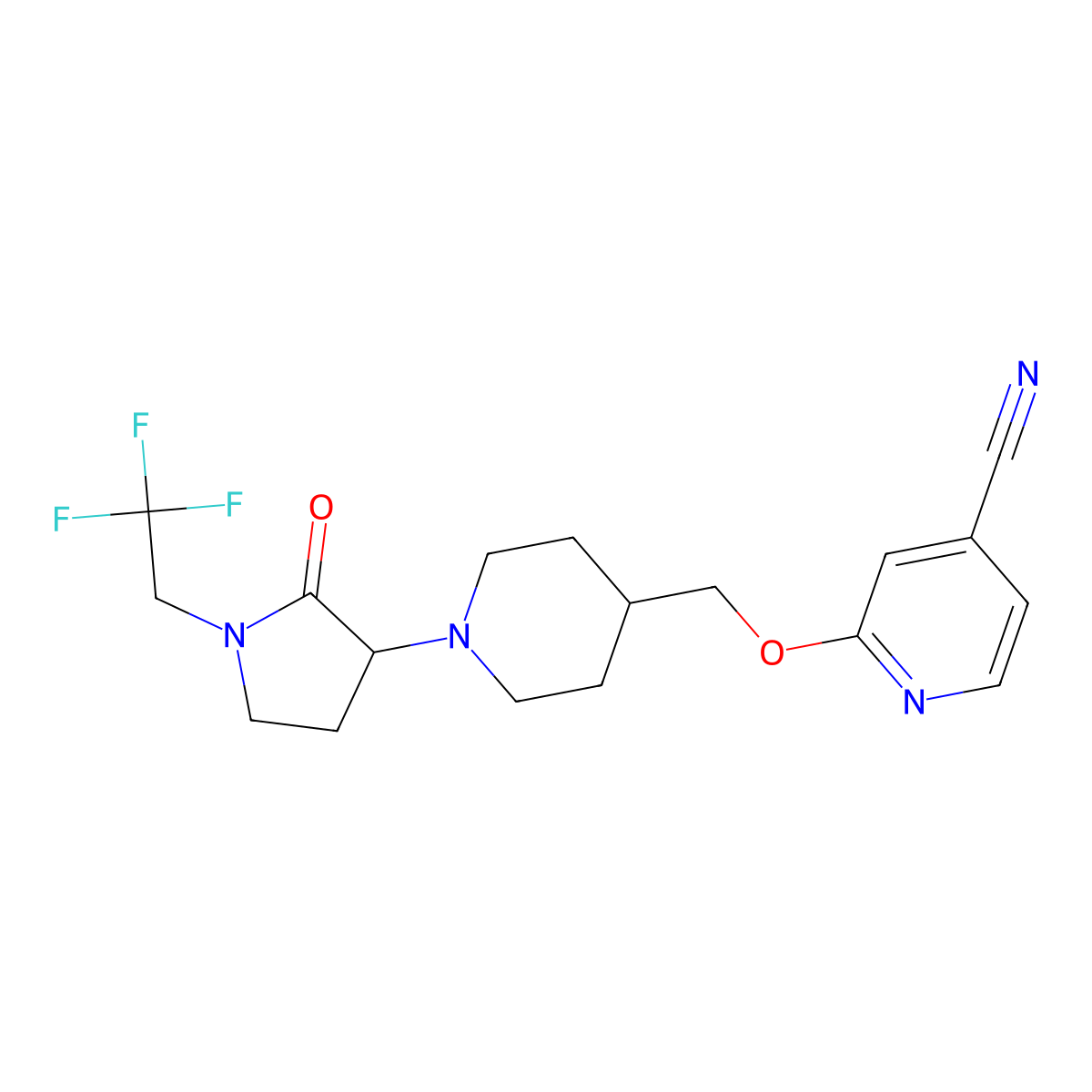 2-({1-[2-Oxo-1-(2,2,2-trifluoroethyl)pyrrolidin-3-yl]piperidin-4-yl}methoxy)pyridine-4-carbonitrile molecular structure, CAS 2415454-24-7
