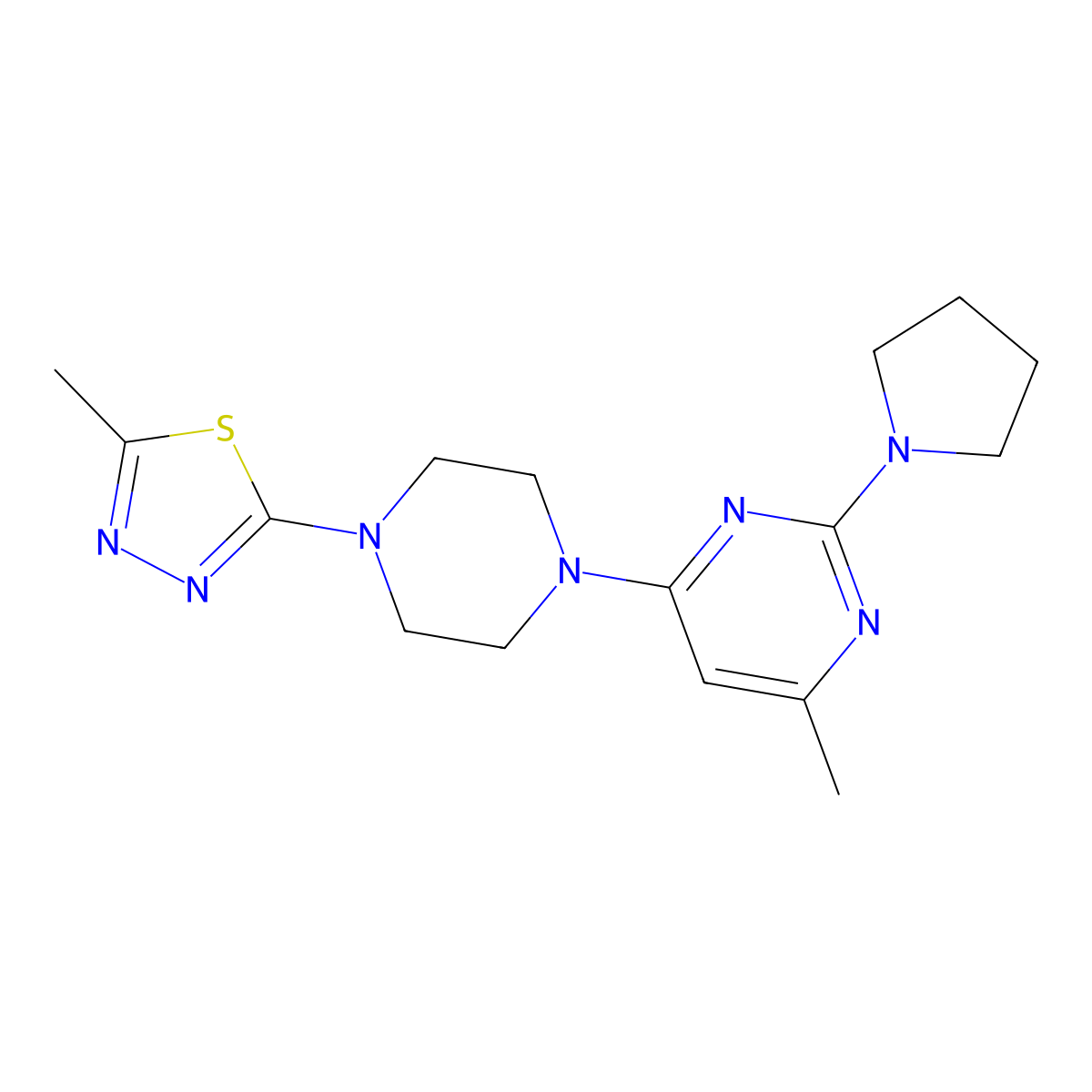 4-Methyl-6-[4-(5-methyl-1,3,4-thiadiazol-2-yl)piperazin-1-yl]-2-(pyrrolidin-1-yl)pyrimidine molecular structure, CAS 2415454-28-1