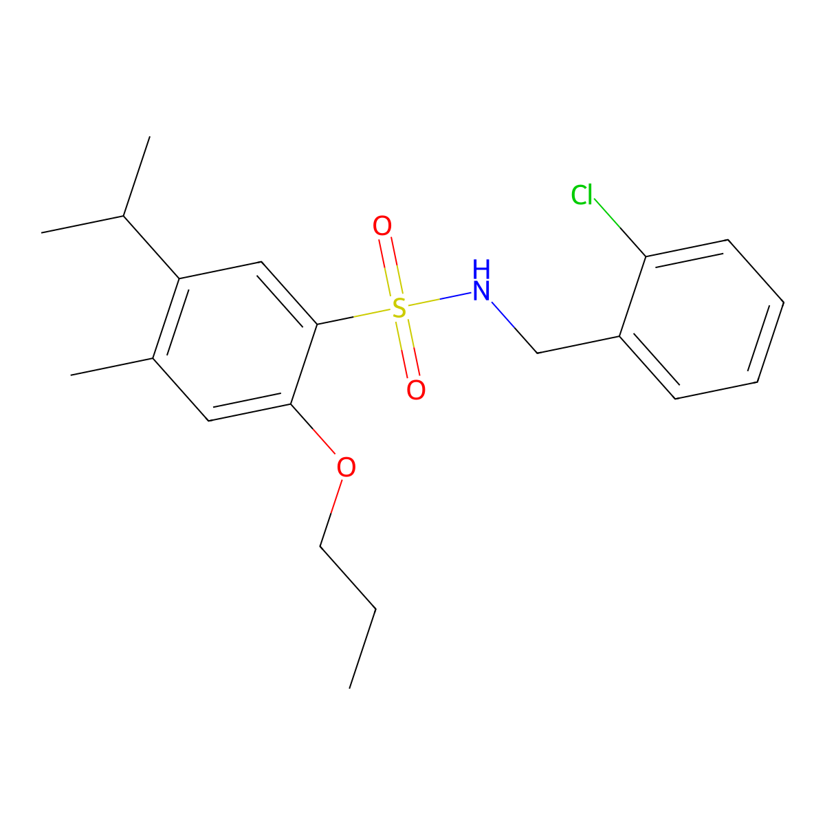 N-[(2-chlorophenyl)methyl]-4-methyl-5-(propan-2-yl)-2-propoxybenzene-1-sulfonamide molecular structure, CAS 2415454-31-6