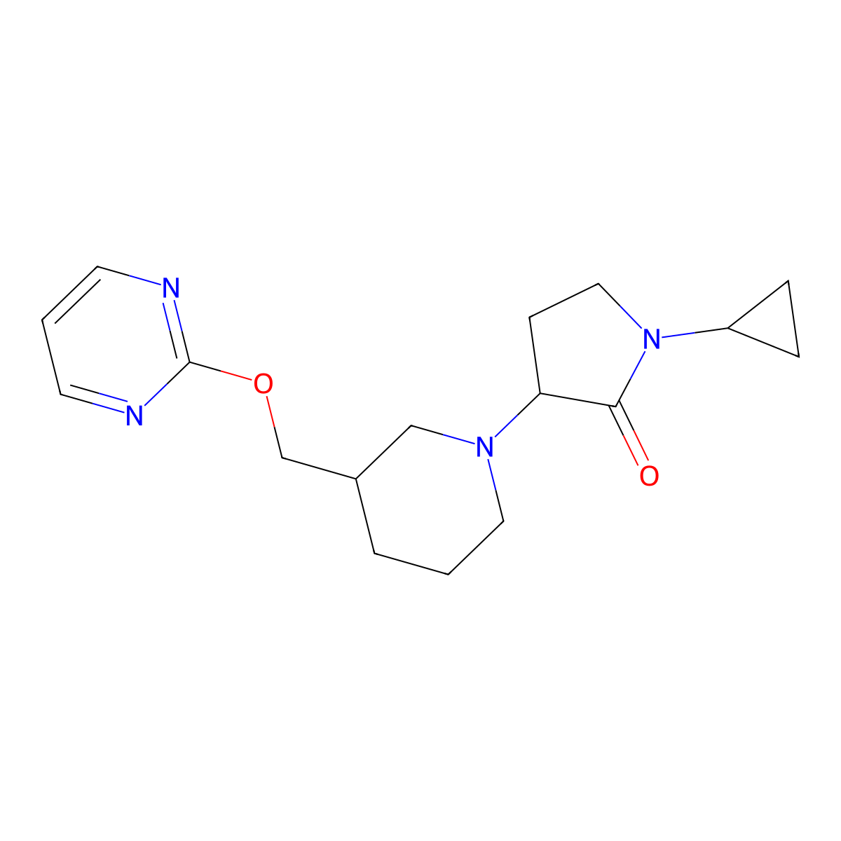 1-Cyclopropyl-3-{3-[(pyrimidin-2-yloxy)methyl]piperidin-1-yl}pyrrolidin-2-one molecular structure, CAS 2415454-32-7