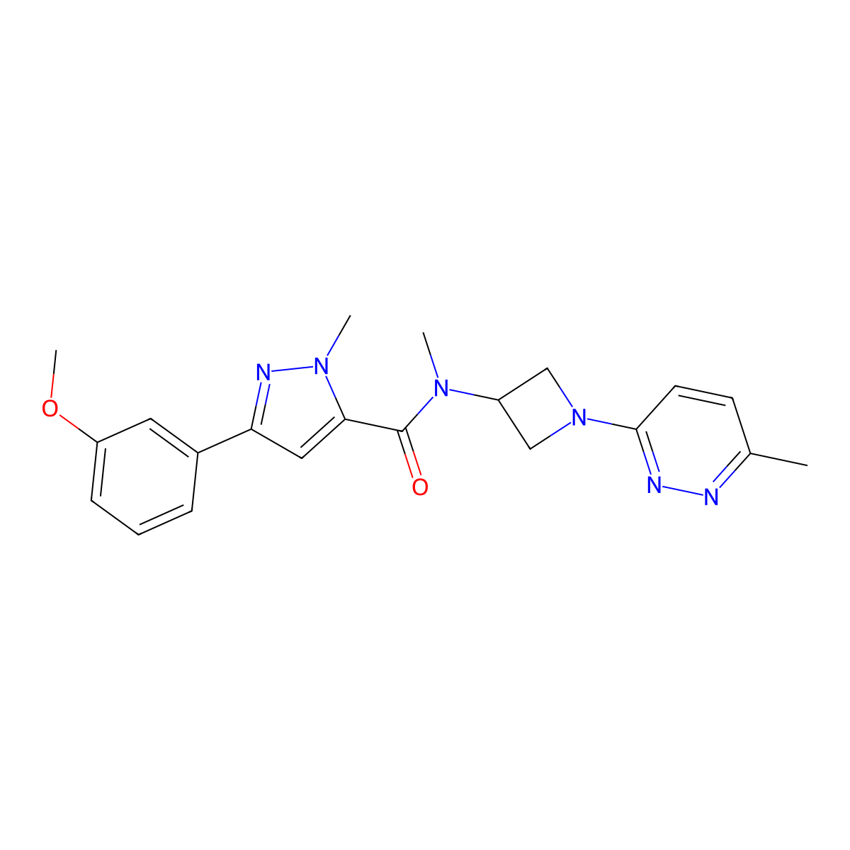 3-(3-methoxyphenyl)-N,1-dimethyl-N-[1-(6-methylpyridazin-3-yl)azetidin-3-yl]-1H-pyrazole-5-carboxamide molecular structure, CAS 2415454-33-8