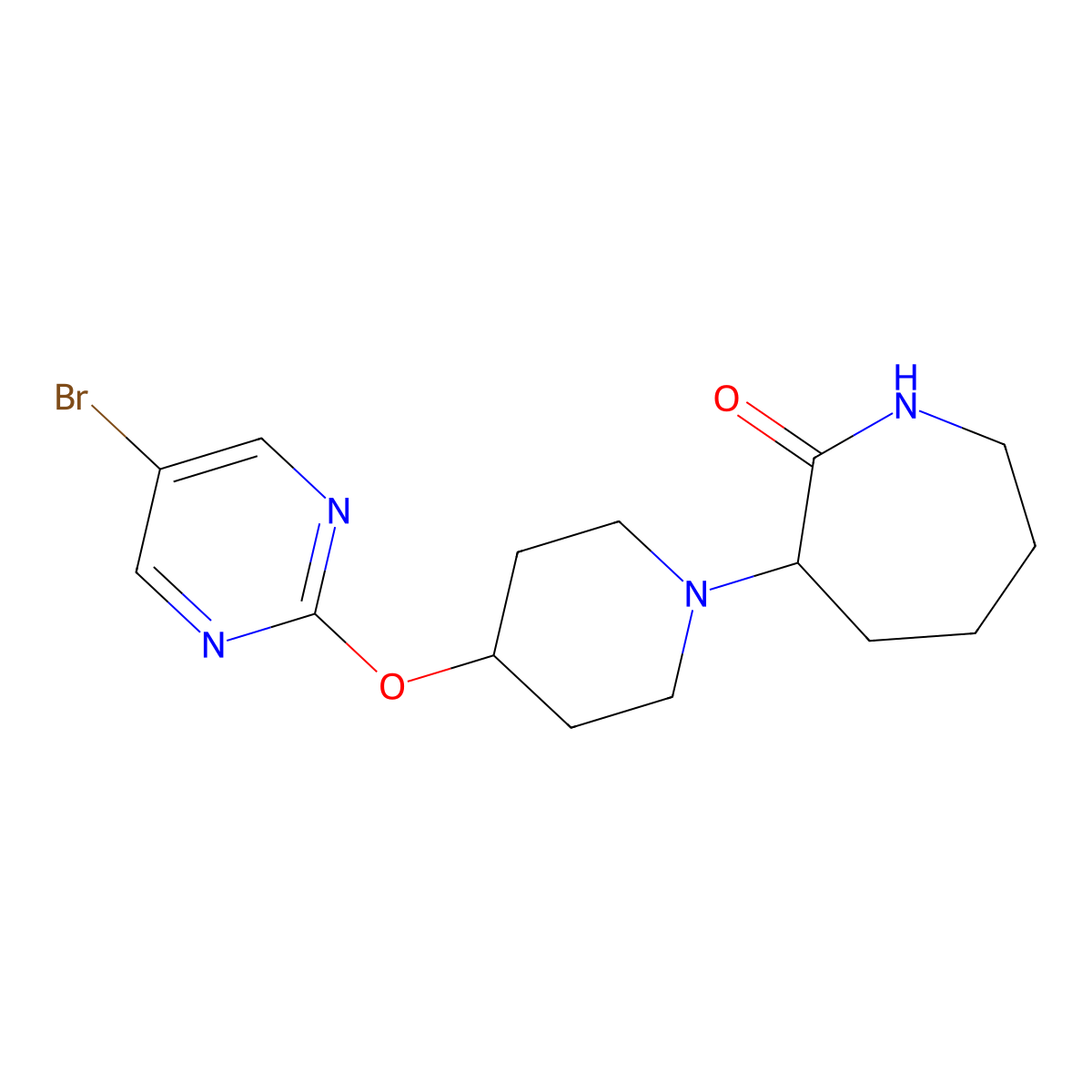 3-{4-[(5-Bromopyrimidin-2-yl)oxy]piperidin-1-yl}azepan-2-one molecular structure, CAS 2415454-38-3