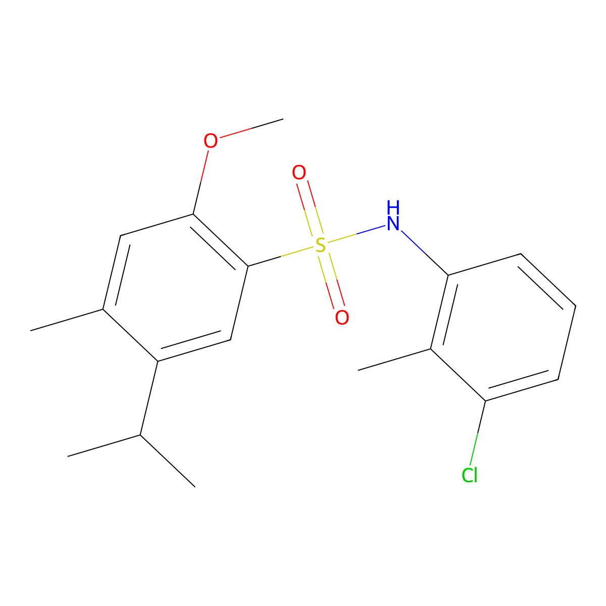 N-(3-chloro-2-methylphenyl)-2-methoxy-4-methyl-5-(propan-2-yl)benzene-1-sulfonamide molecular structure, CAS 2415454-39-4