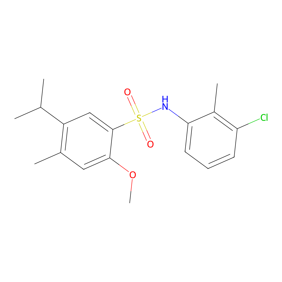 N-(3-chloro-2-methylphenyl)-2-methoxy-4-methyl-5-(propan-2-yl)benzene-1-sulfonamide molecular structure, CAS 2415454-39-4
