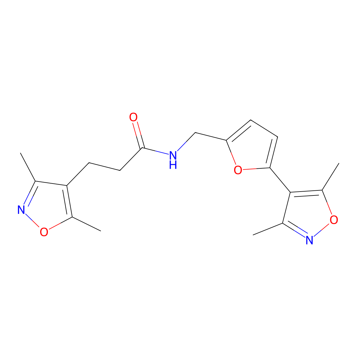 3-(3,5-dimethyl-1,2-oxazol-4-yl)-N-{[5-(3,5-dimethyl-1,2-oxazol-4-yl)furan-2-yl]methyl}propanamide molecular structure, CAS 2415454-45-2