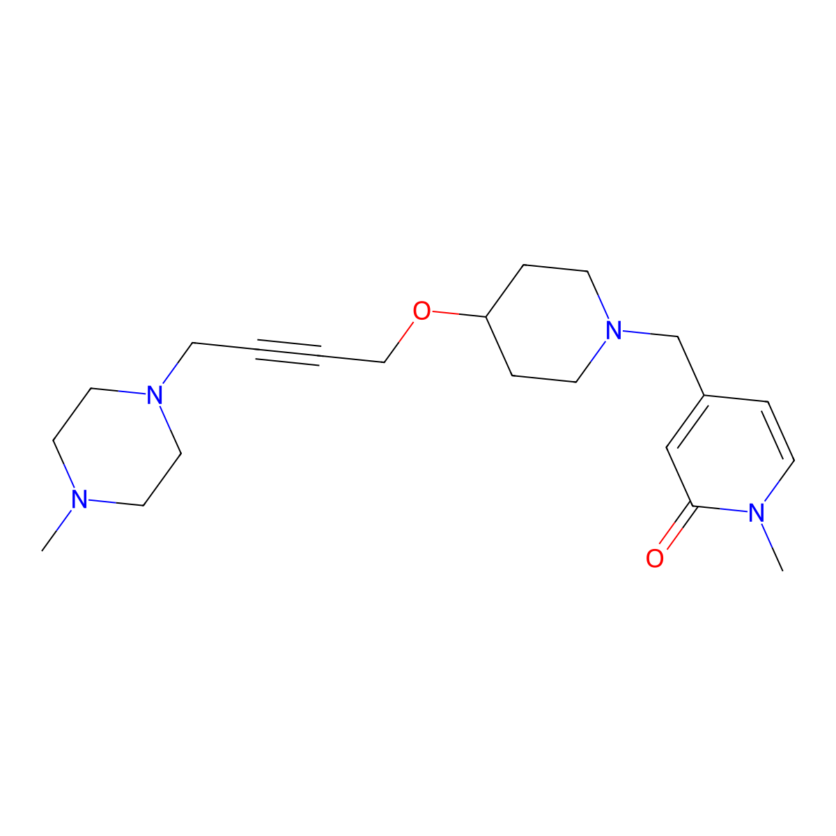 1-Methyl-4-[(4-{[4-(4-methylpiperazin-1-yl)but-2-yn-1-yl]oxy}piperidin-1-yl)methyl]-1,2-dihydropyridin-2-one molecular structure, CAS 2415454-53-2