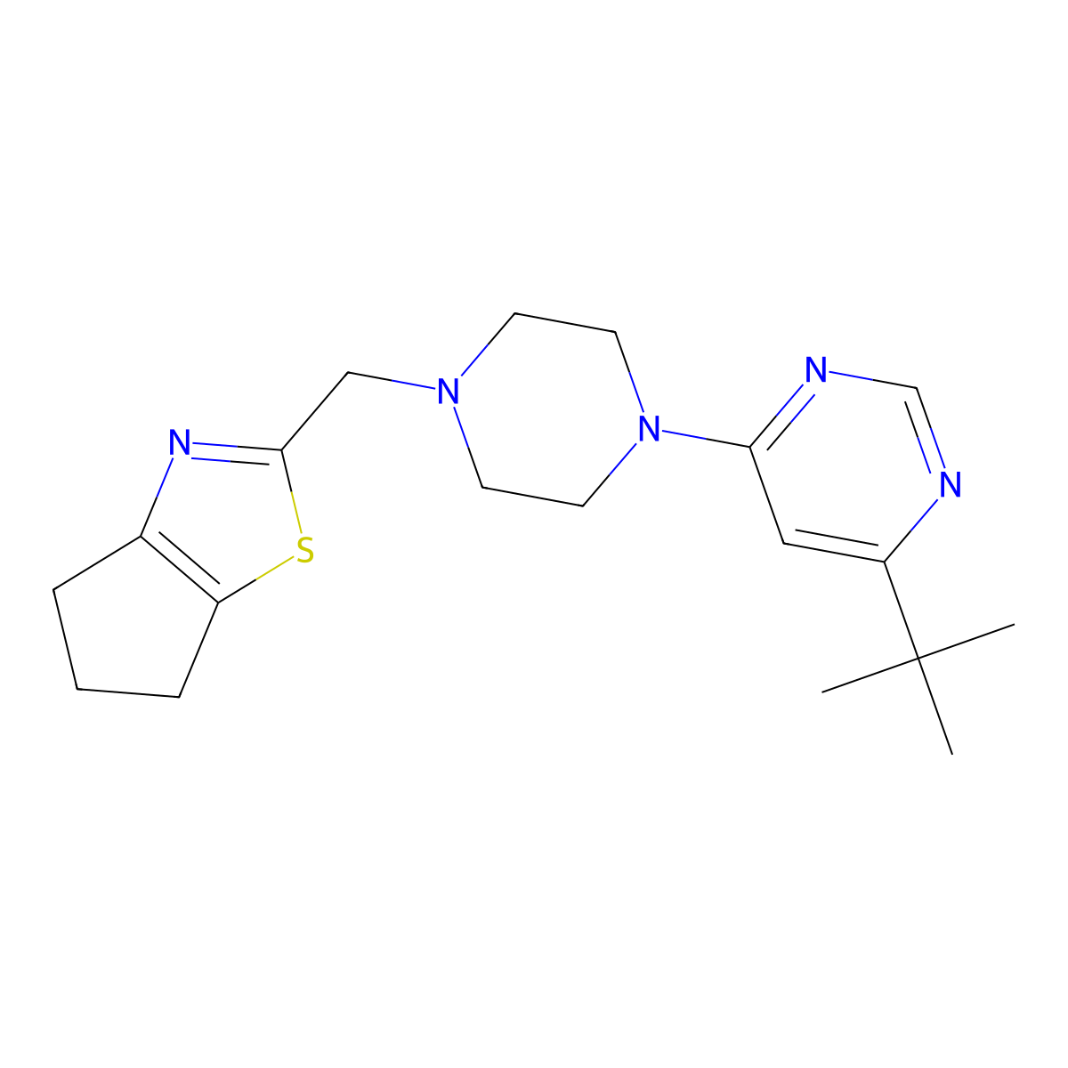 4-tert-butyl-6-[4-({4H,5H,6H-cyclopenta[d][1,3]thiazol-2-yl}methyl)piperazin-1-yl]pyrimidine molecular structure, CAS 2415454-63-4