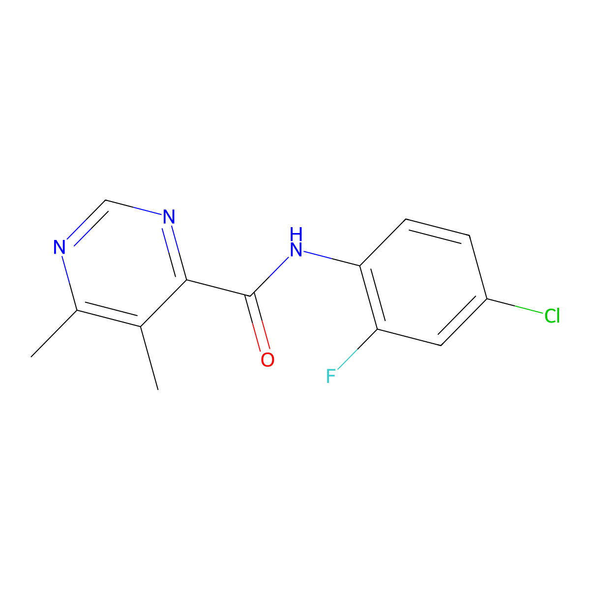 N-(4-Chloro-2-fluorophenyl)-5,6-dimethylpyrimidine-4-carboxamide molecular structure, CAS 2415454-66-7