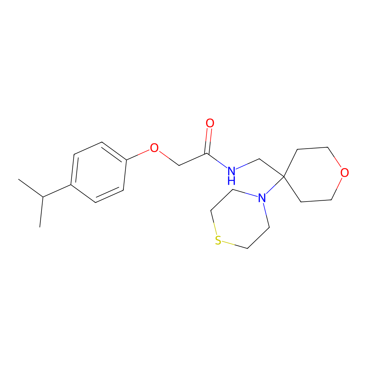 2-[4-(propan-2-yl)phenoxy]-N-{[4-(thiomorpholin-4-yl)oxan-4-yl]methyl}acetamide molecular structure, CAS 2415454-67-8